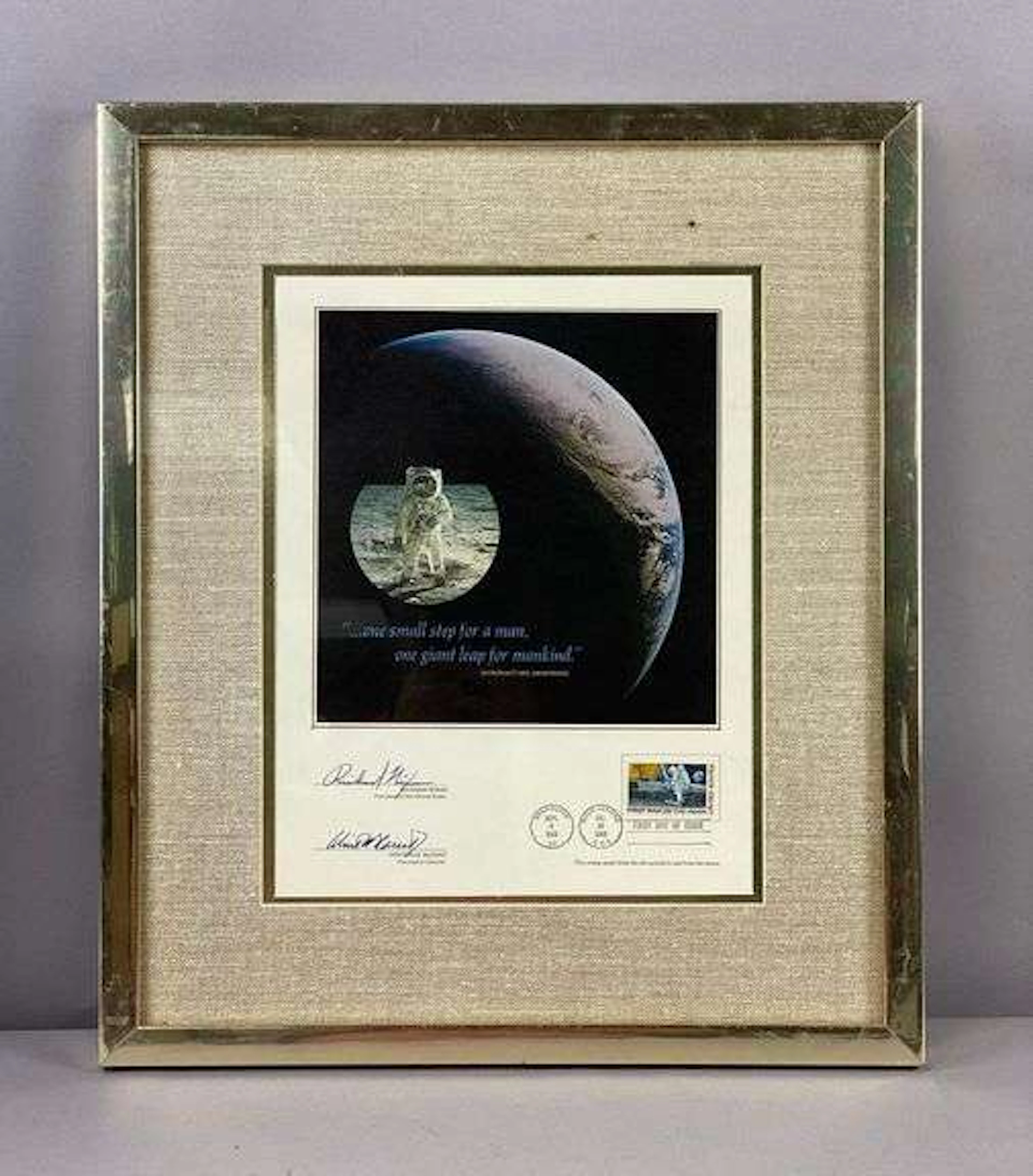 Vintage 1970 Signed Richard Nixon “First Man on The Moon Postage Stamp