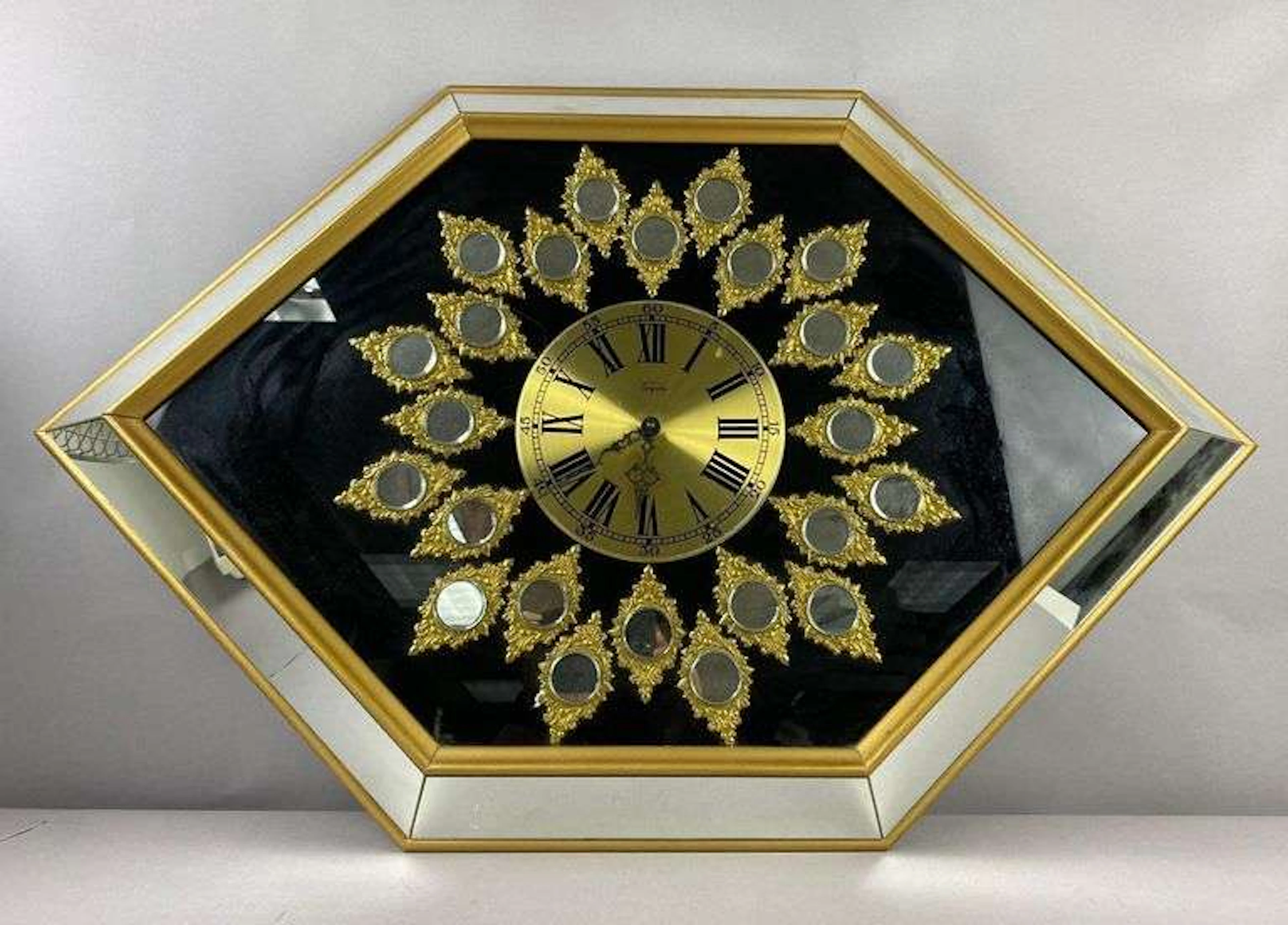Vintage Empire Art Hollywood Regency Mirrored Wall Clock