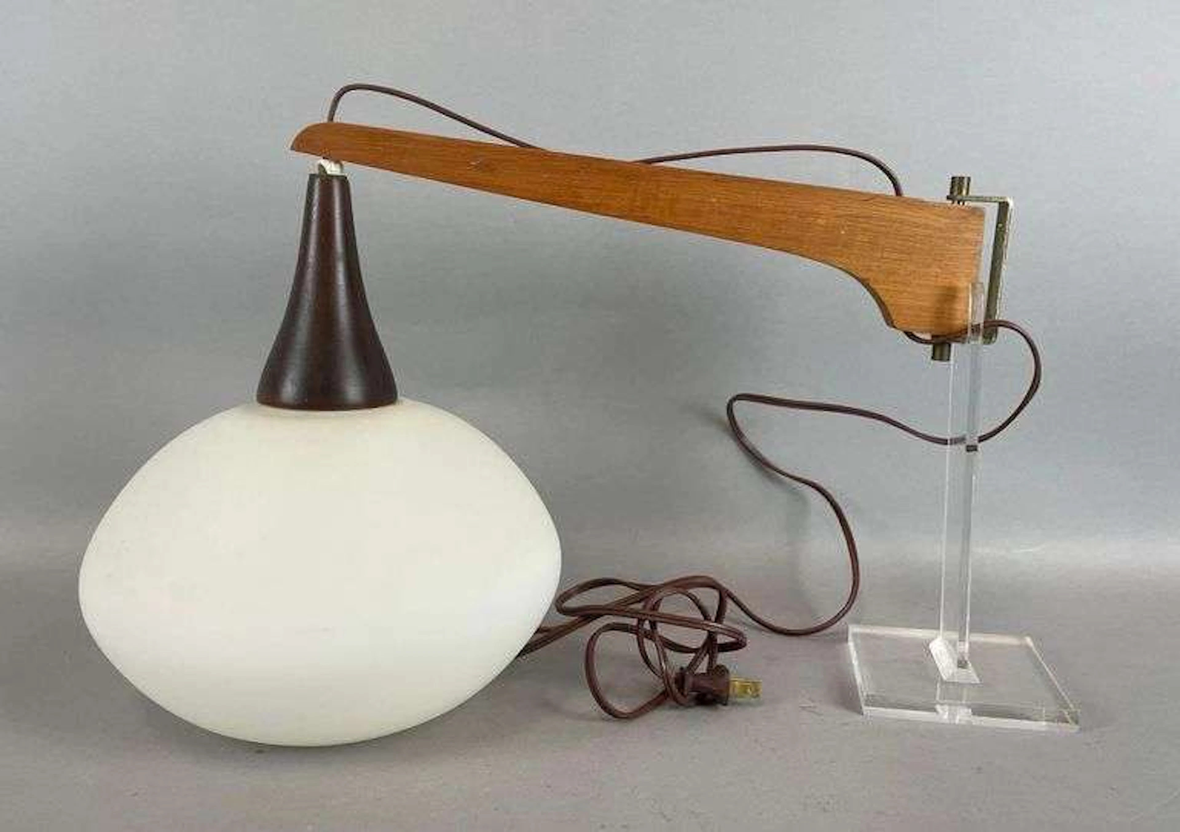 Vintage MCM Teak and Frosted Glass Wall Light Fixture