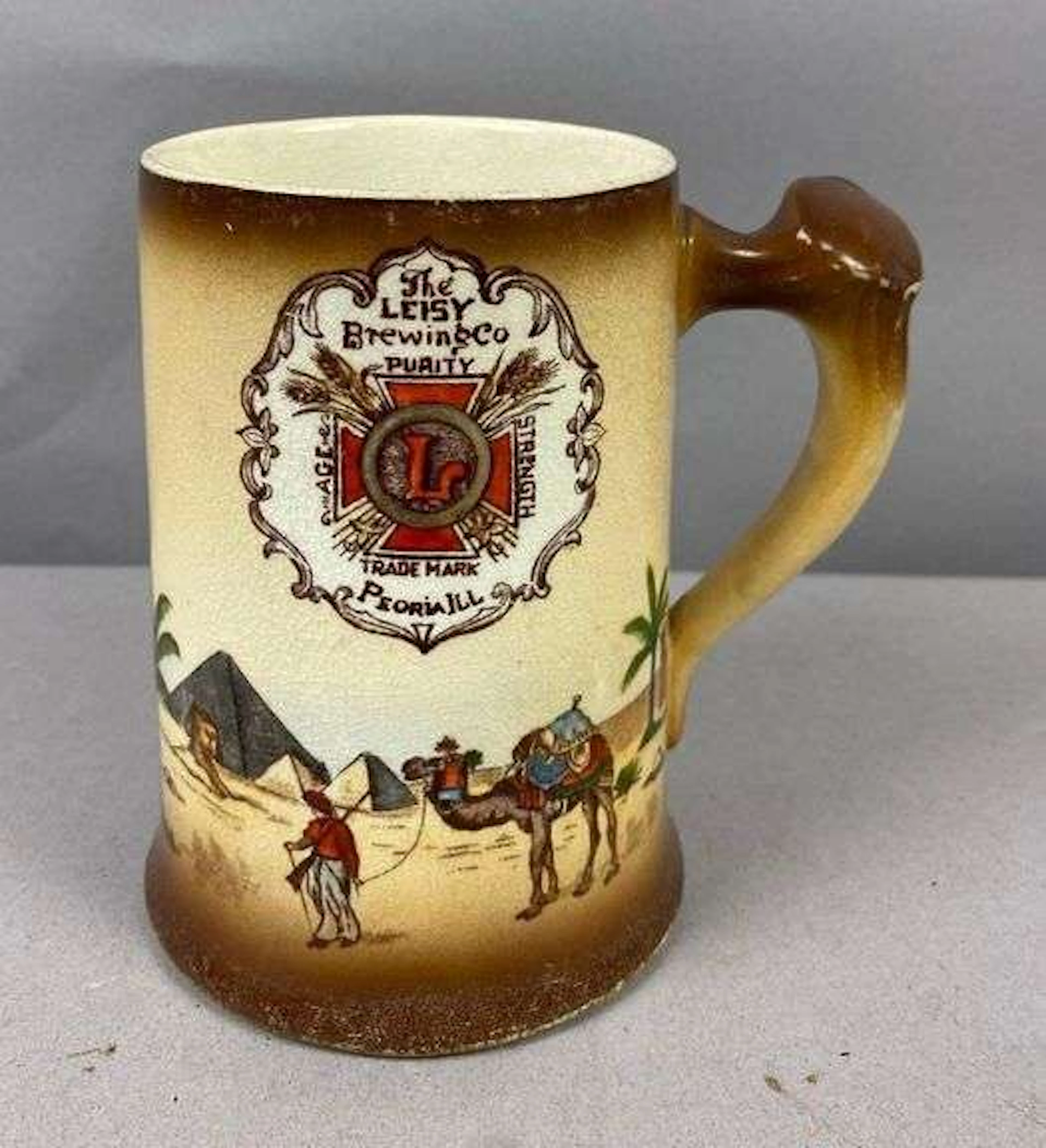 Antique 1910 Peoria, ILL The Leisy Brewing Co. Ceramic Beer Mug