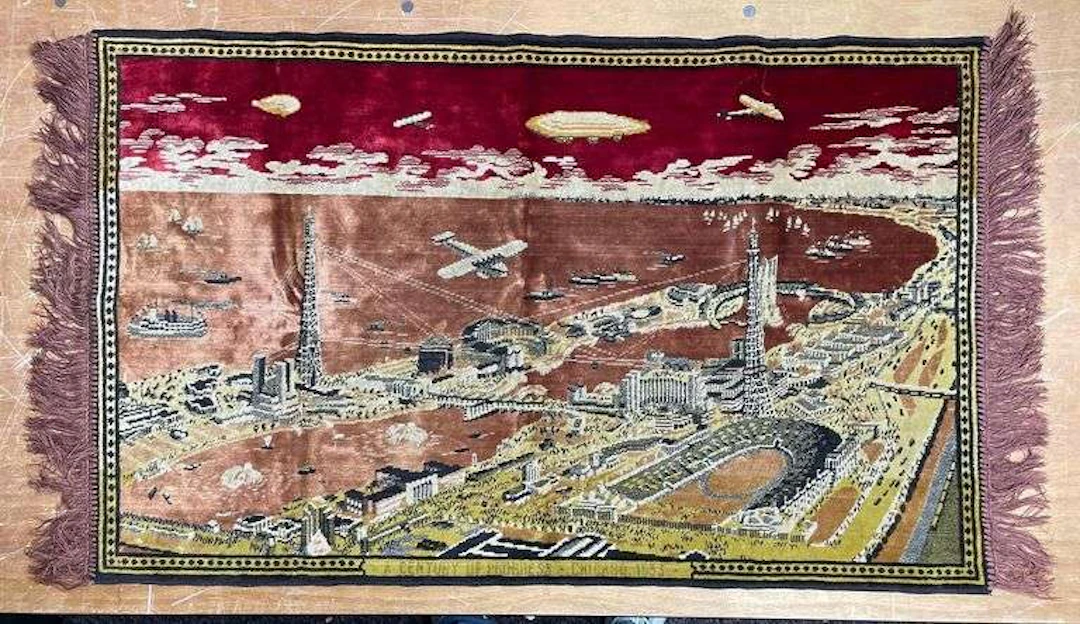 1933 Chicago Worlds Fair Souvenir Woven Felt Tapestry