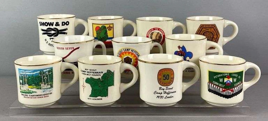 Group of 11 Boy Scouts Souvenir Porcelain Mugs