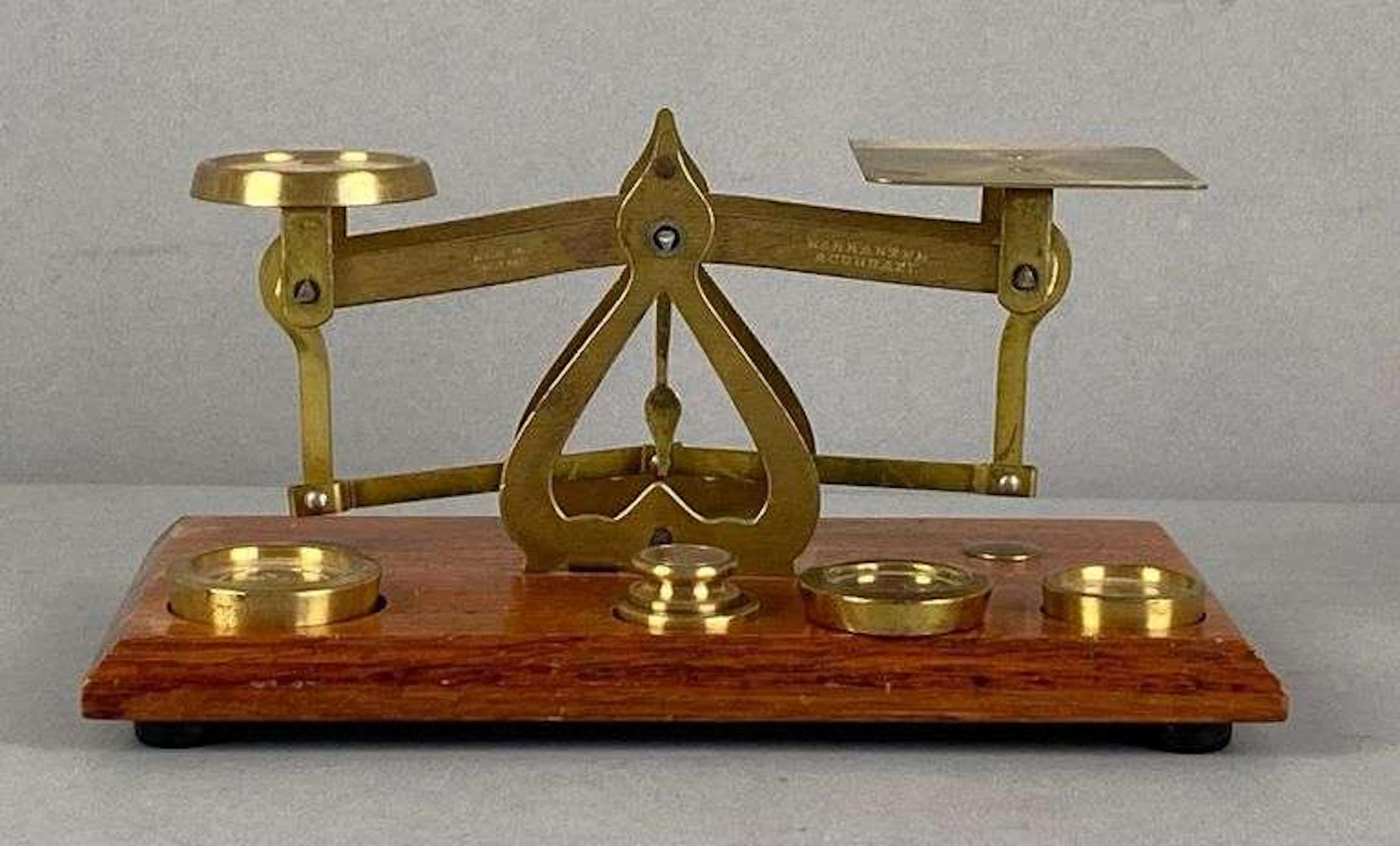 Vintage English Brass and Wood Mechanical Postal Scale