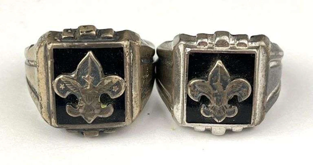 Group of 2 Vintage Boy Scouts of America Onyx .925 Sterling Silver Rings