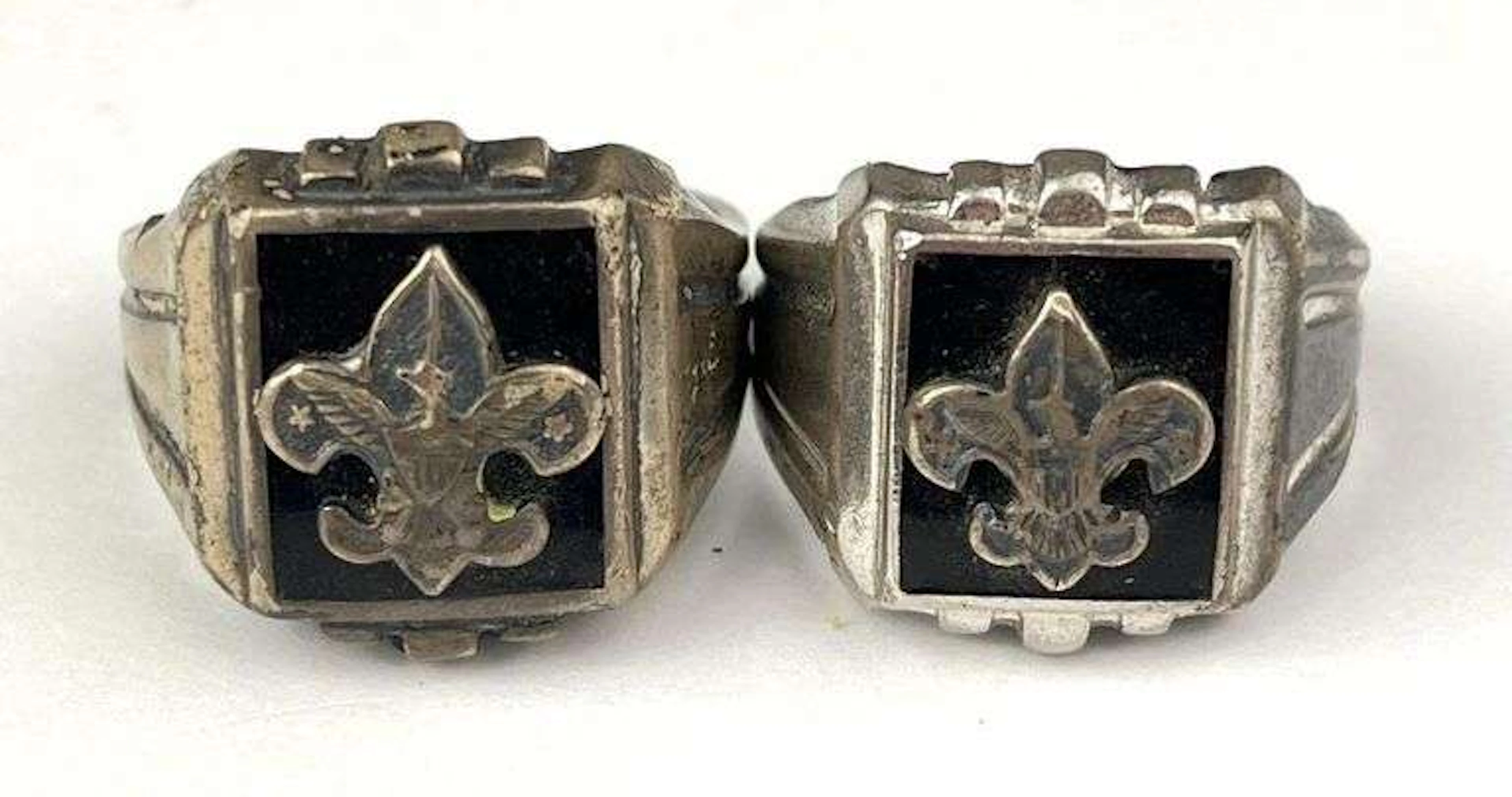 Group of 2 Vintage Boy Scouts of America Onyx .925 Sterling Silver Rings