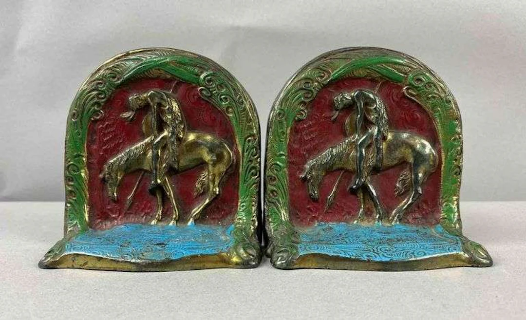 Antique 1926 L. Varonson “End of the Trail” Bookends