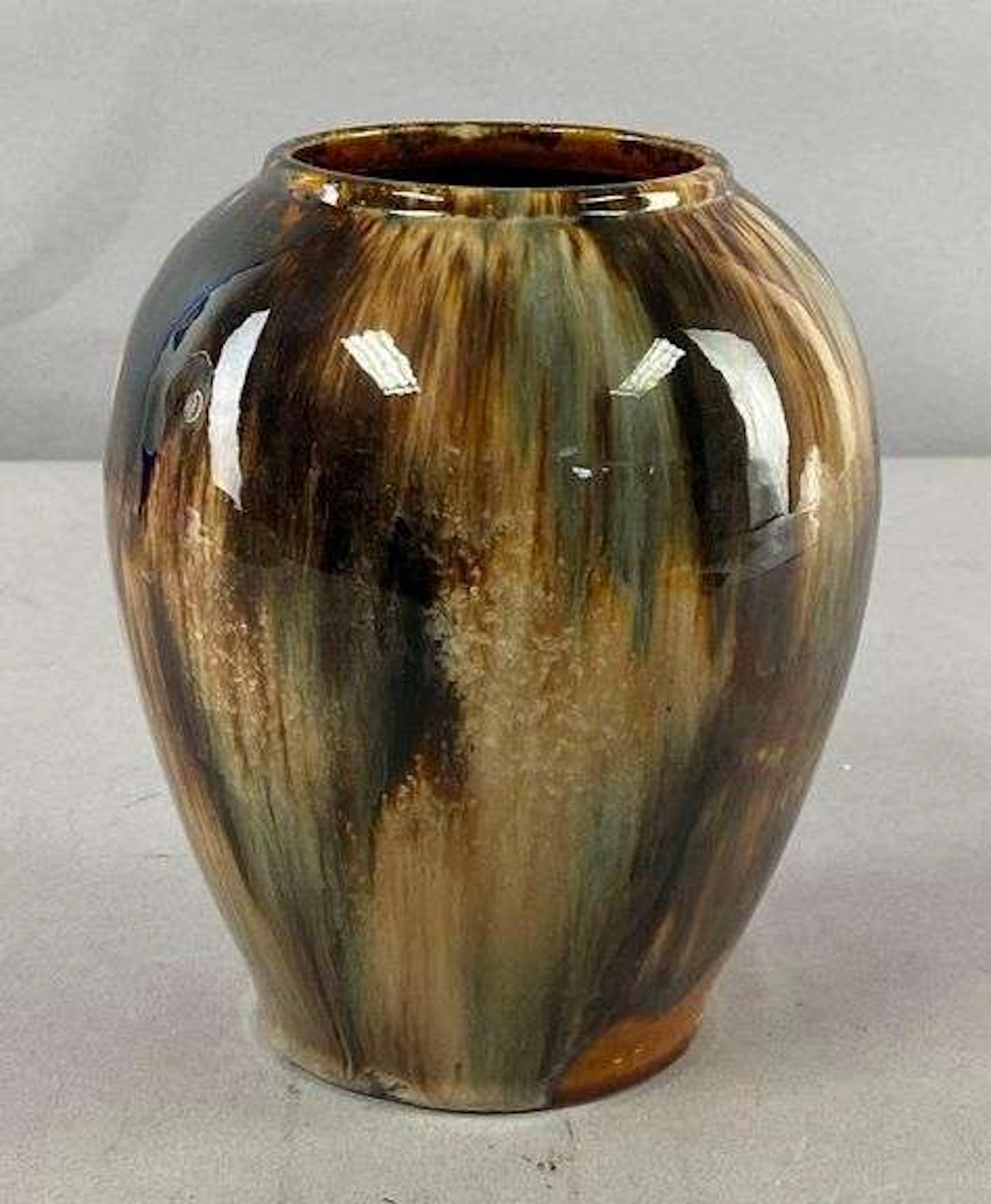 Antique 1930’s Brush McCoy Onyx Brown Ovoid Drip Glaze Finish Vase