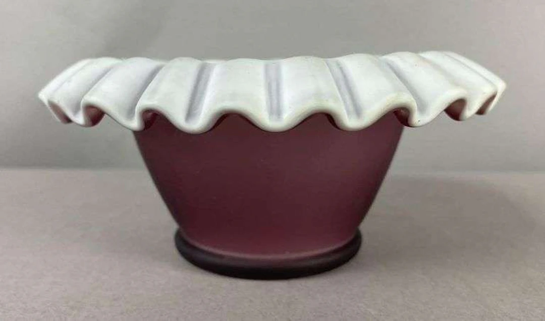Vintage Case Amethyst Ribbon Edged Glass Bowl
