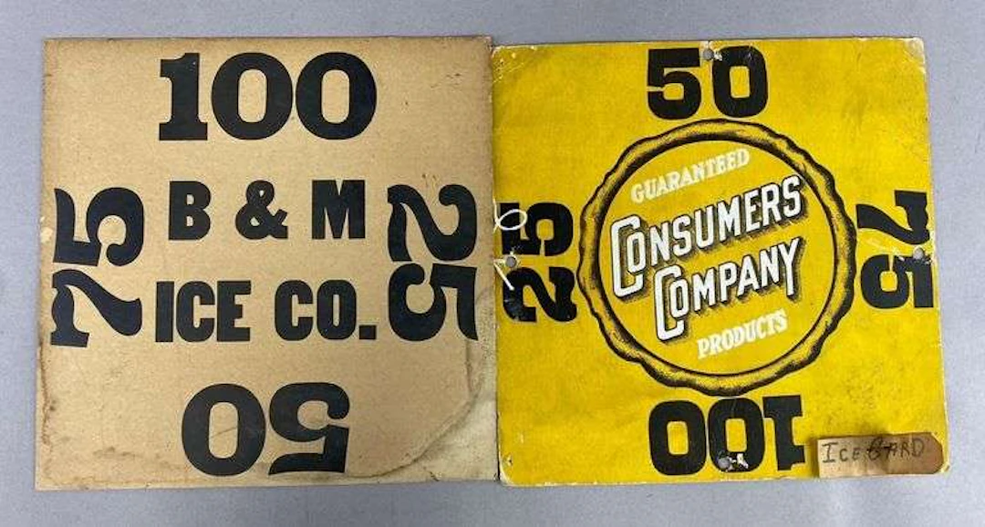 Group of 2 Vintage 1950’s Ice Advertising Signs