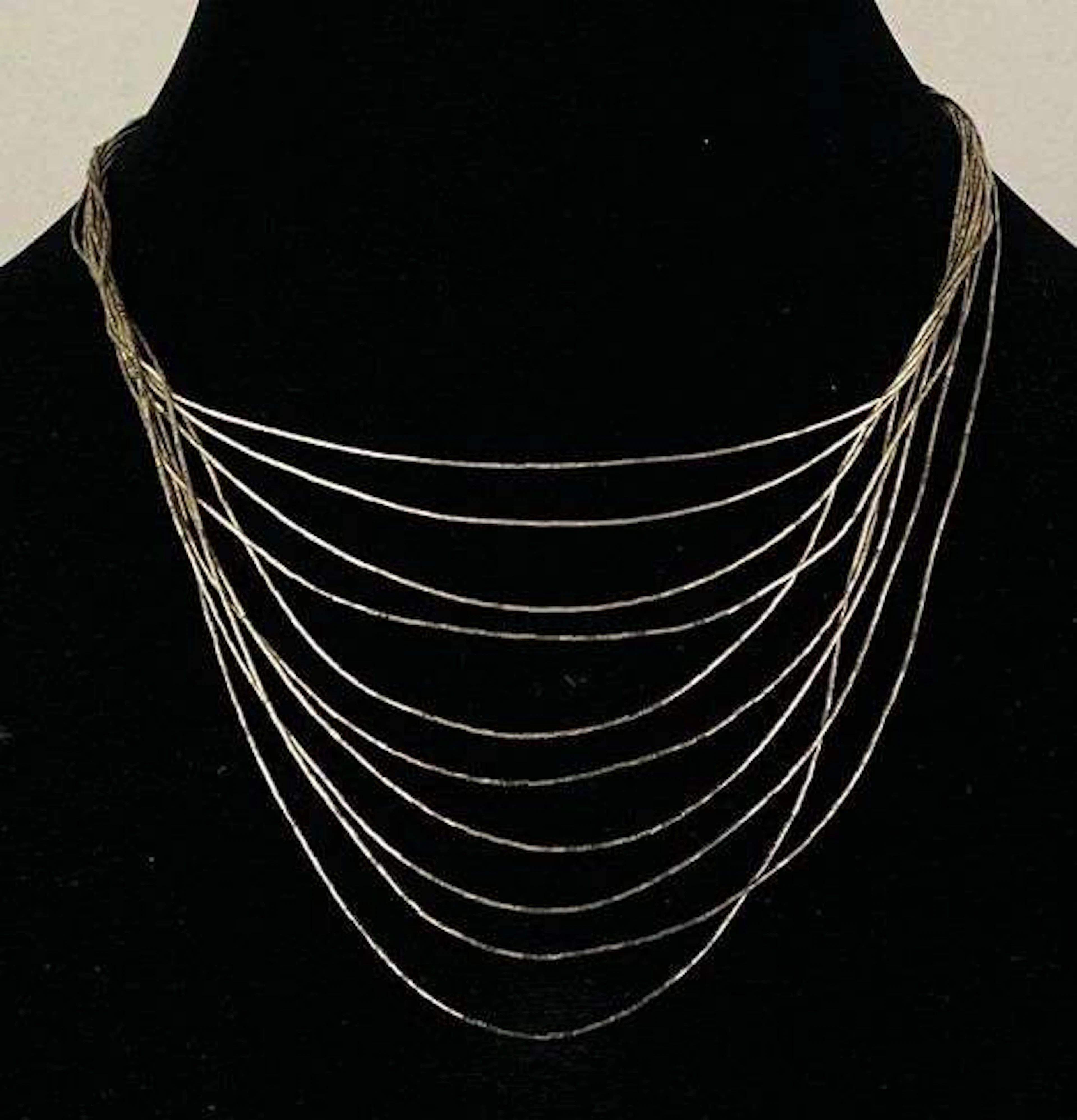 Sterling Silver 10 Strand Liquid Silver Necklace