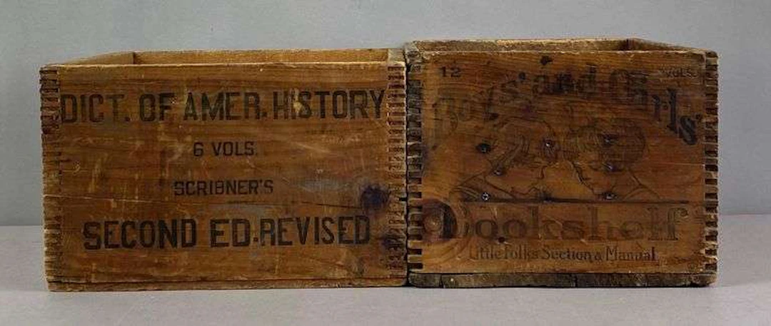 Group of 2 Vintage Wood Advertising Book Crates