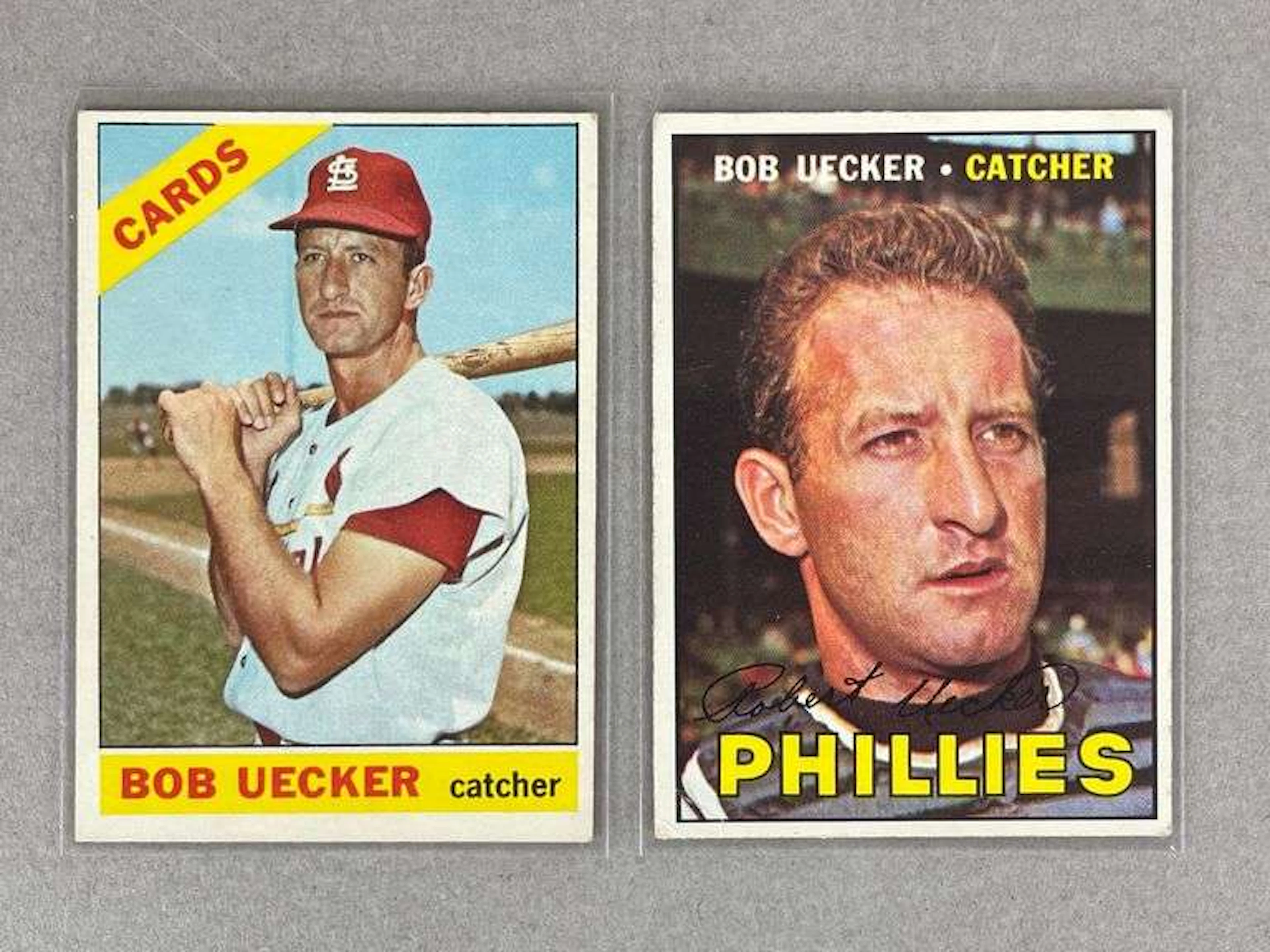 1966 and 67 Topps Bob Uecker #326 and 91