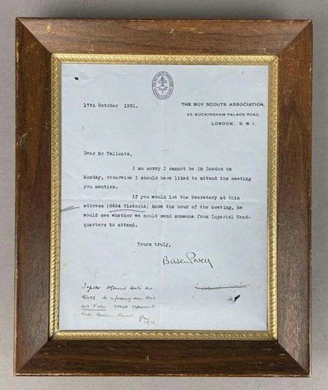 1931 Boy Scouts Association of London Letterhead Correspondence