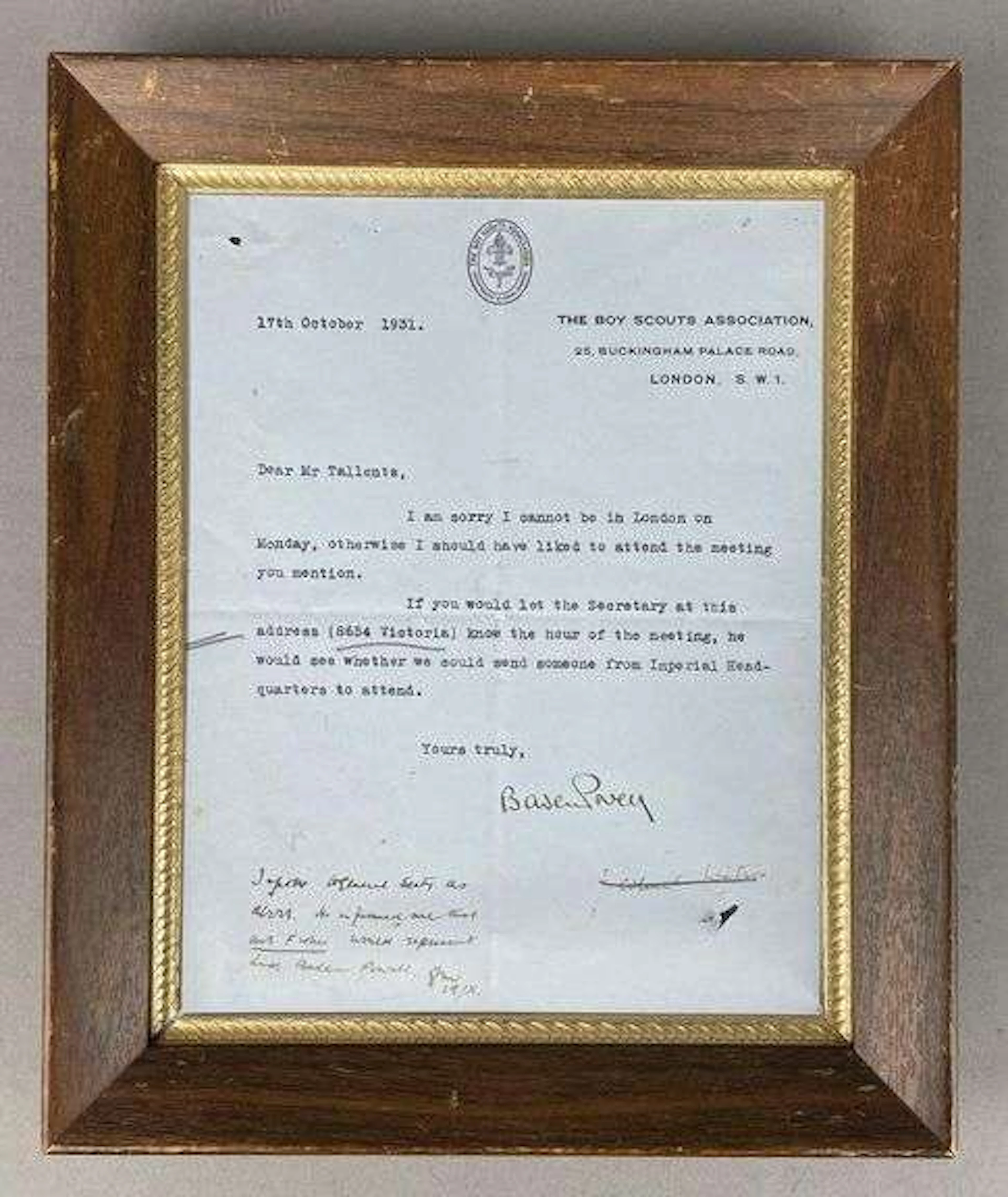 1931 Boy Scouts Association of London Letterhead Correspondence