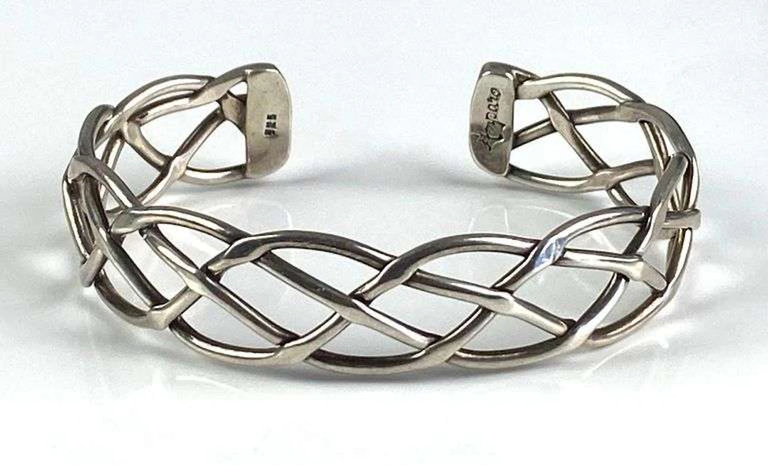 Amparo Signed Sterling Silver Braid Cuff Bracelet
