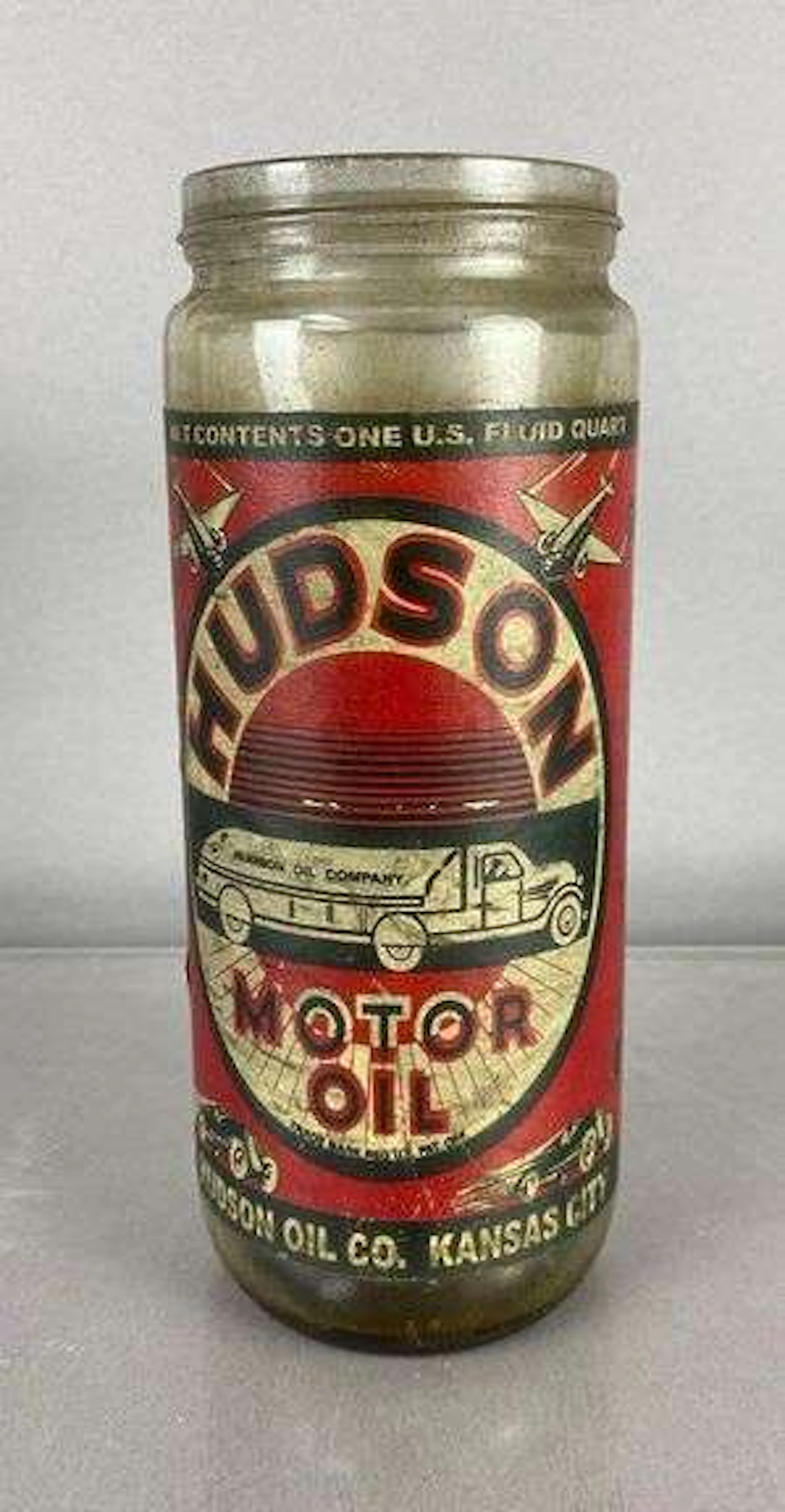 Antique 1930’s Hudson Motor Oil Glass 1 Quart Jar