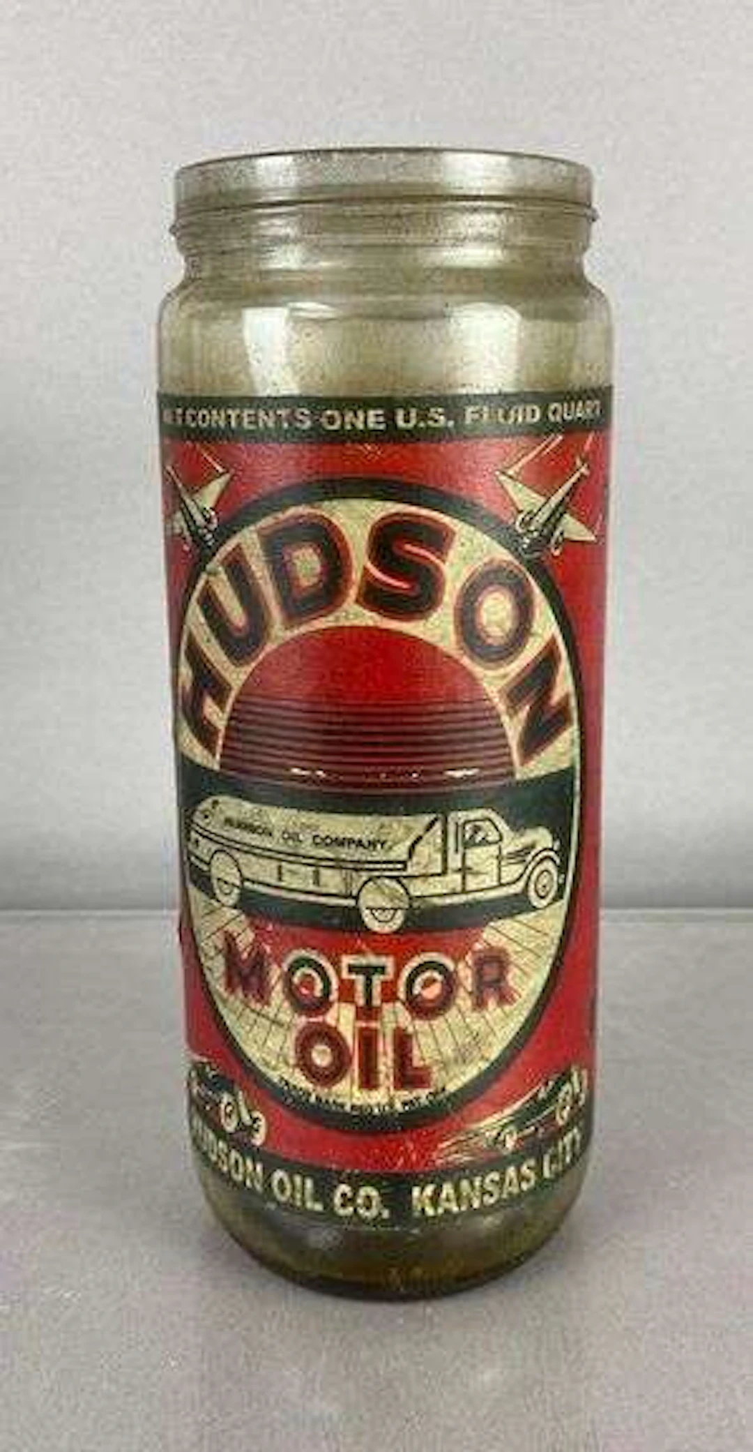 Antique 1930’s Hudson Motor Oil Glass 1 Quart Jar