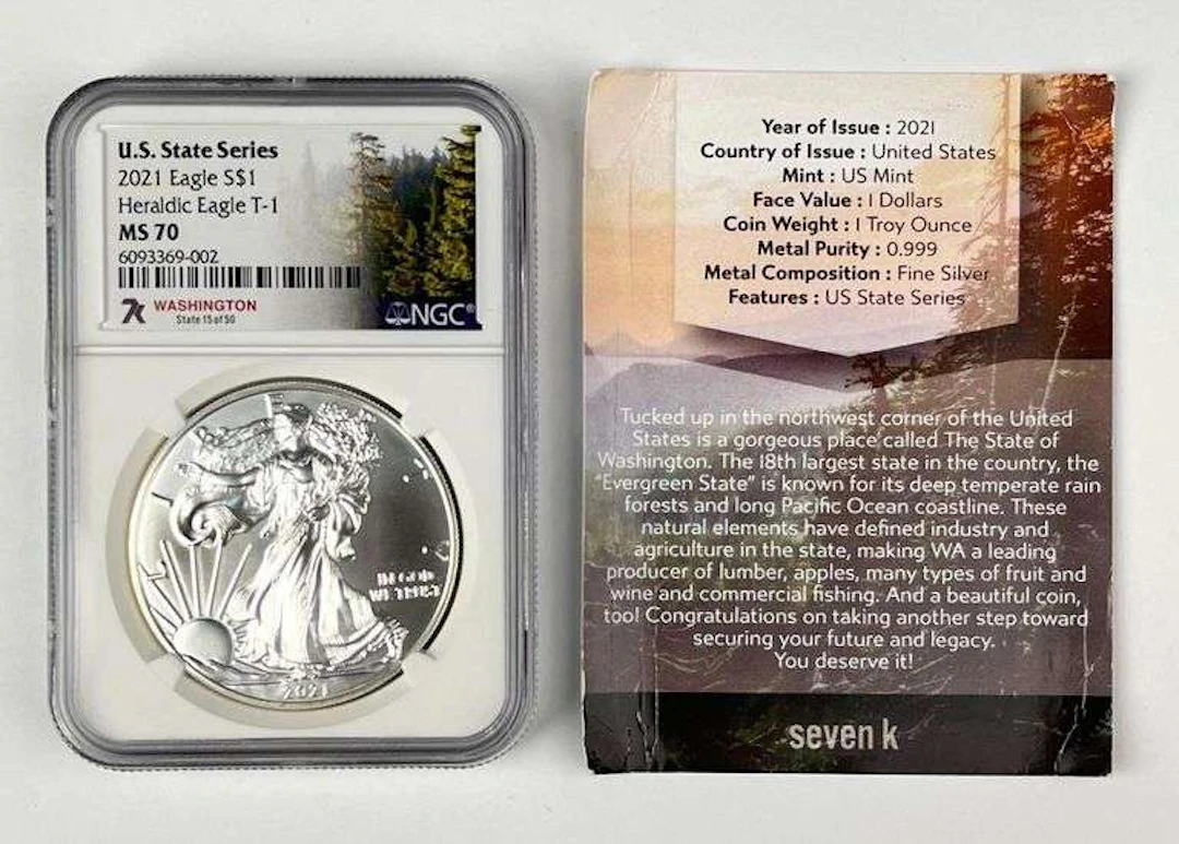 2021 US $1 American Silver Eagle 1 oz Fine Silver NGC MS70
