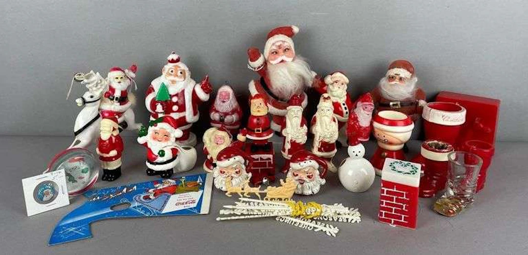 Group of Vintage Plastic Christmas Figurines and More