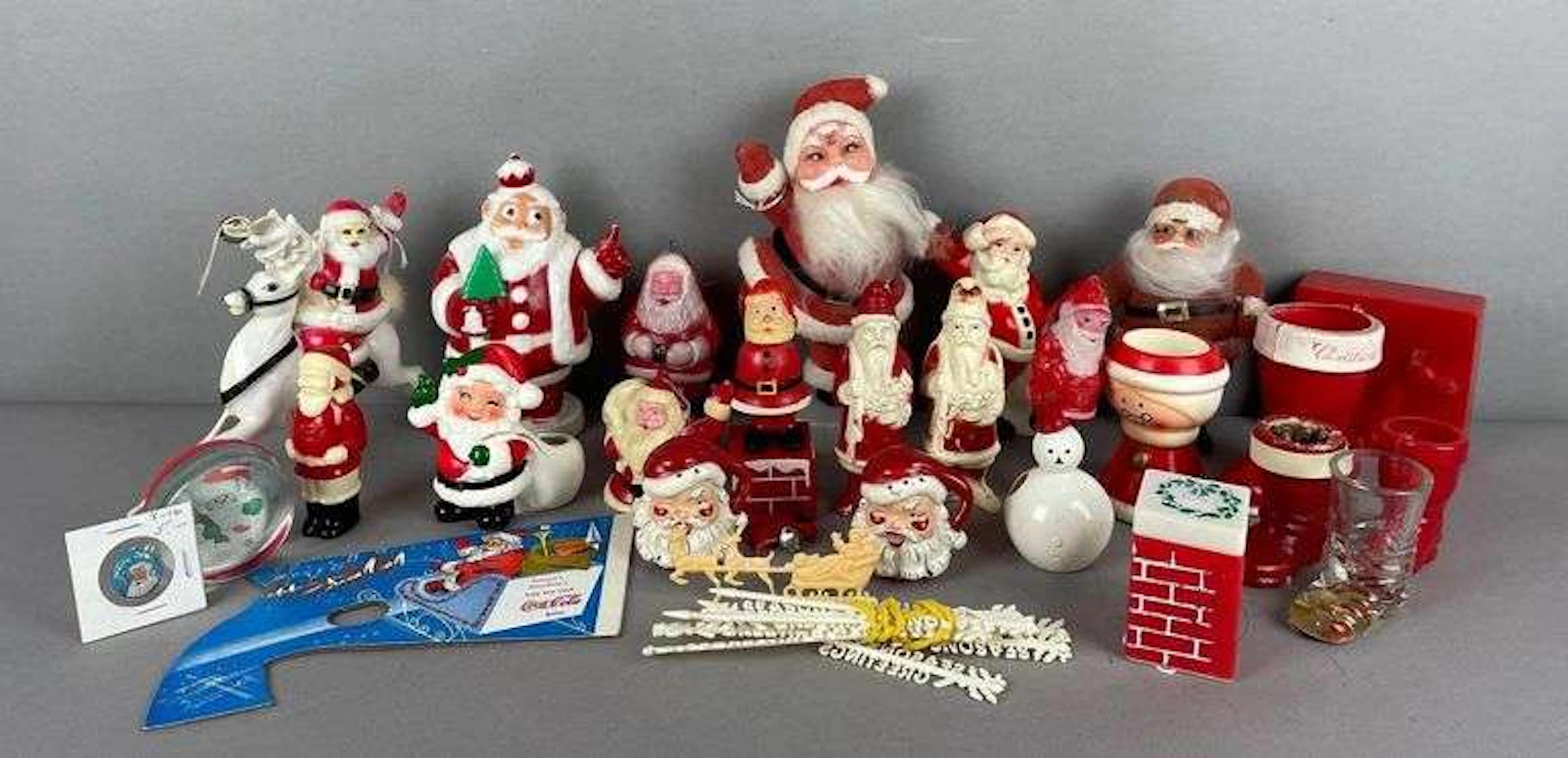 Group of Vintage Plastic Christmas Figurines and More