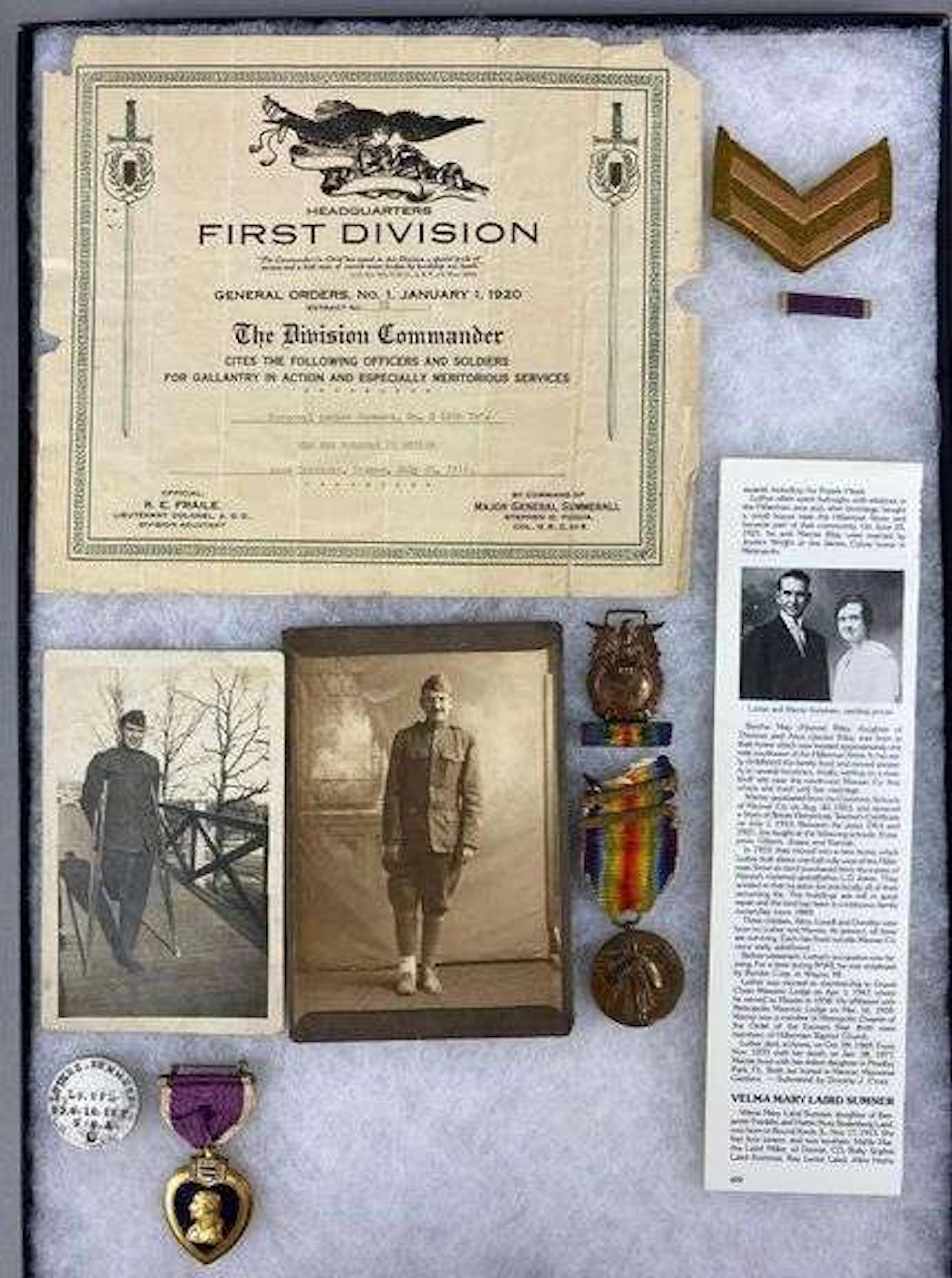 Identified WW1 First Division Purple Heart Recipient Grouping