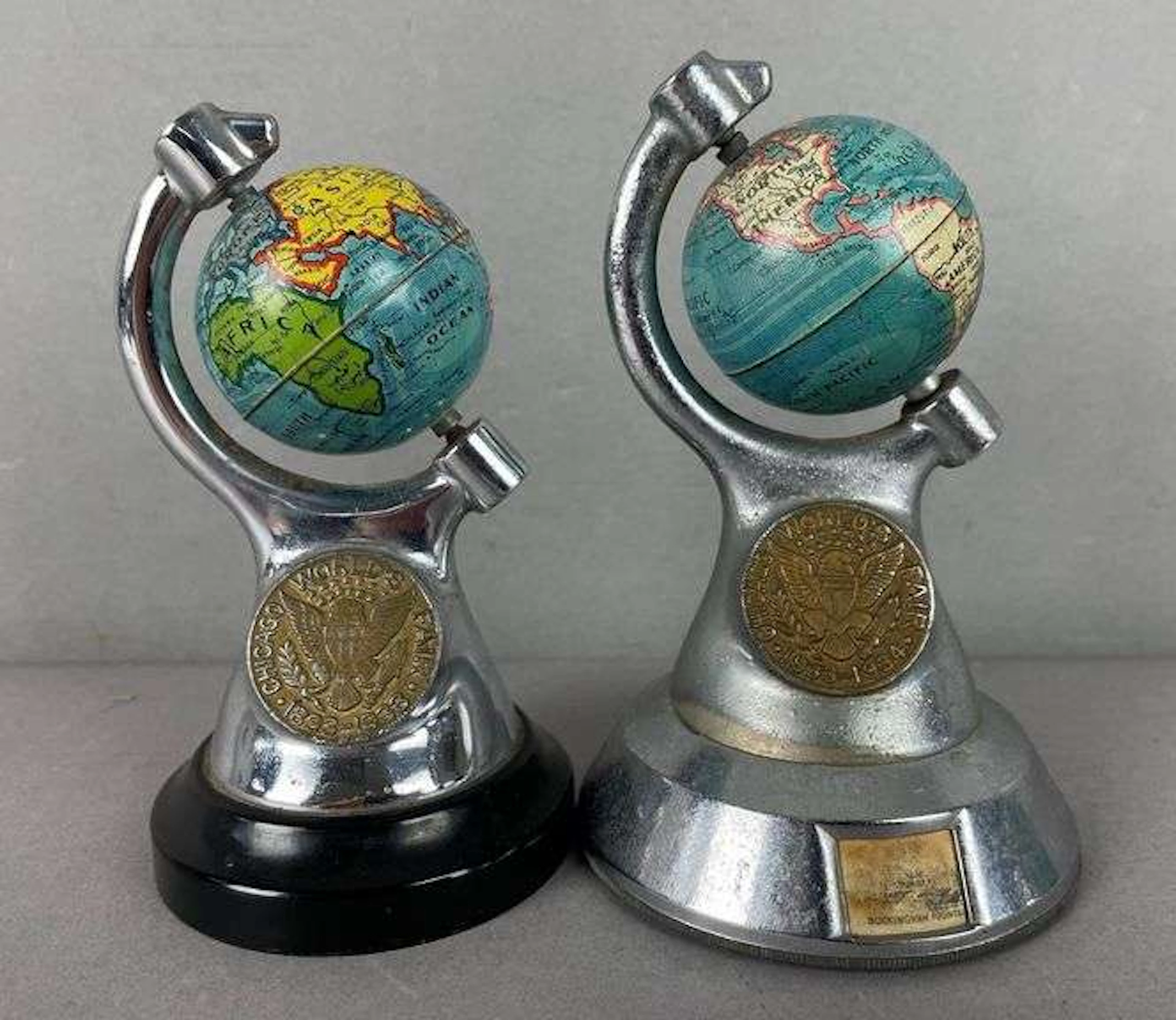 Group of 2 1933/34 Chicago Worlds Fair Souvenir Globe Paperweights