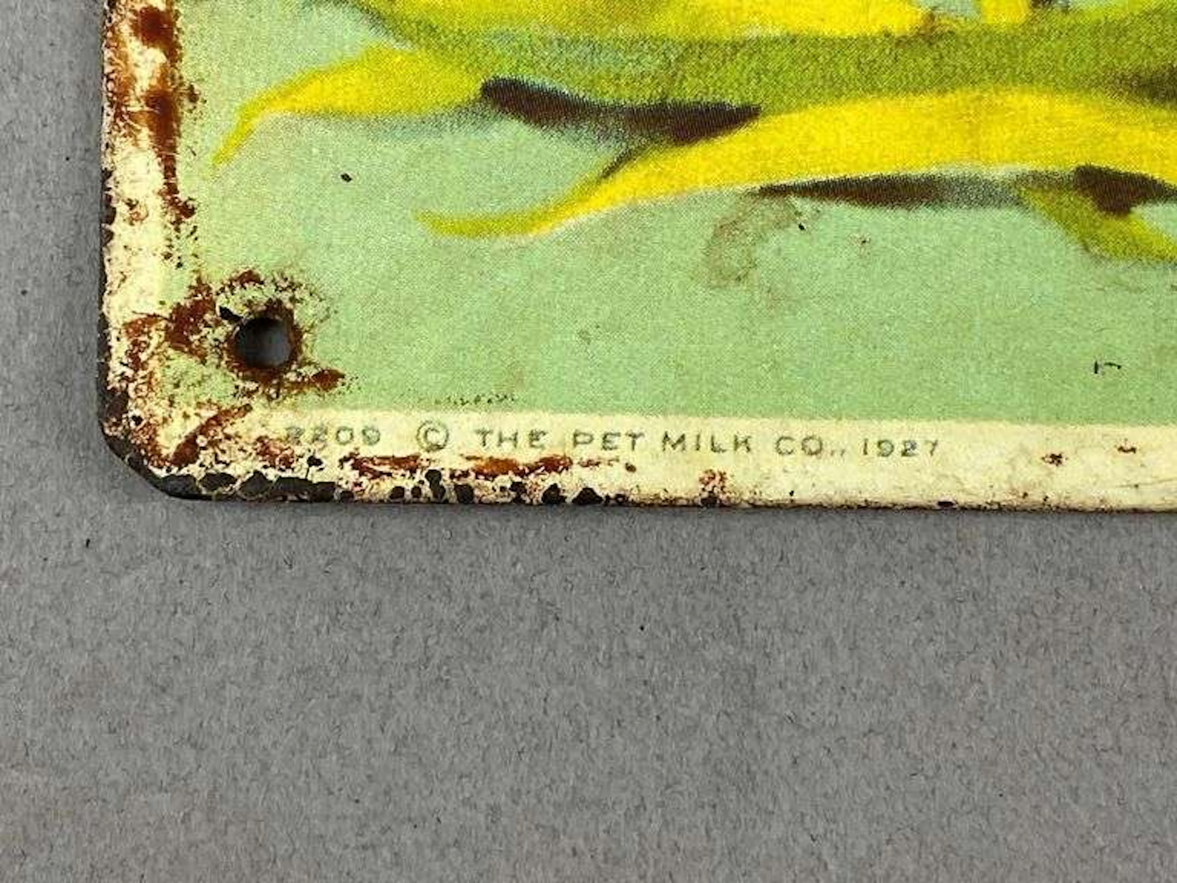 1927 Bake Them in Pet Milk Metal Advertising Sign