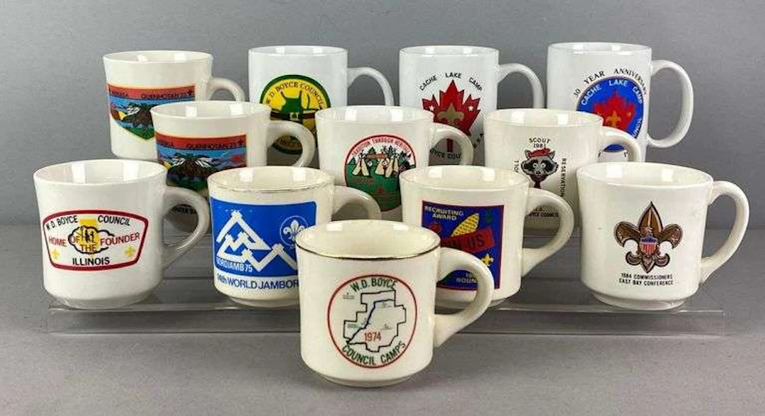 Group of 12 Boy Scouts Souvenir Porcelain Mugs