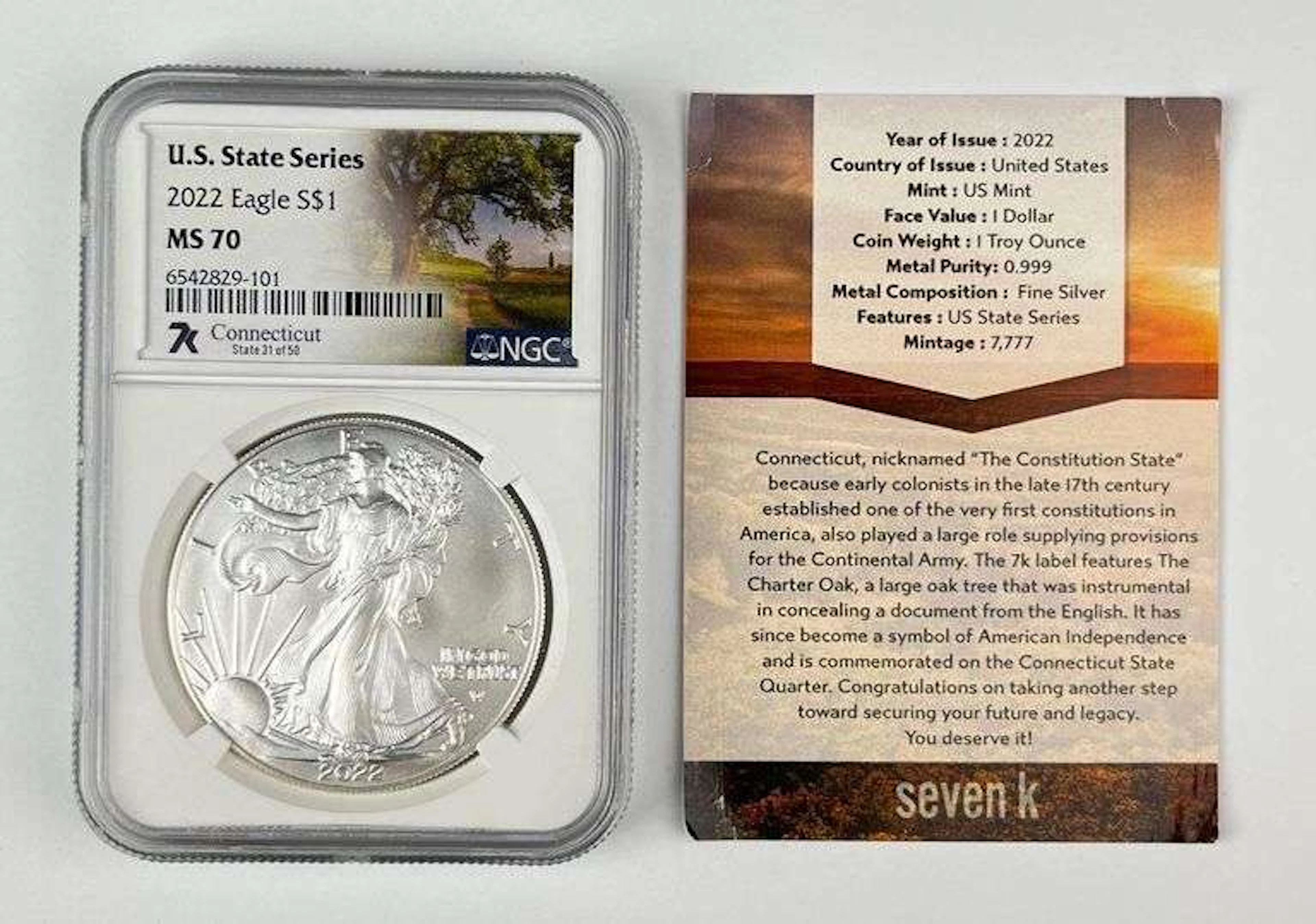 2022 US $1 American Silver Eagle 1 oz Fine Silver NGC MS70