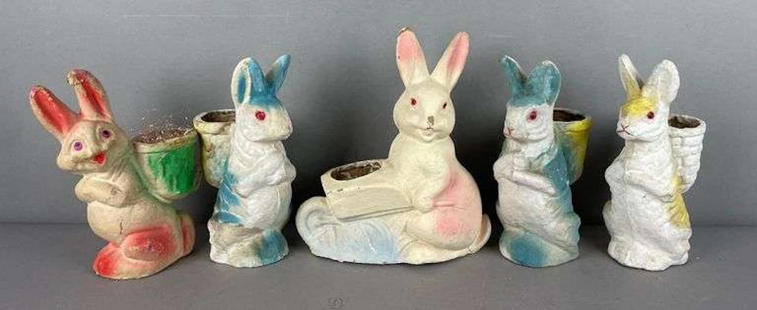 Group of Vintage Paper Mache Easter Bunny Planters