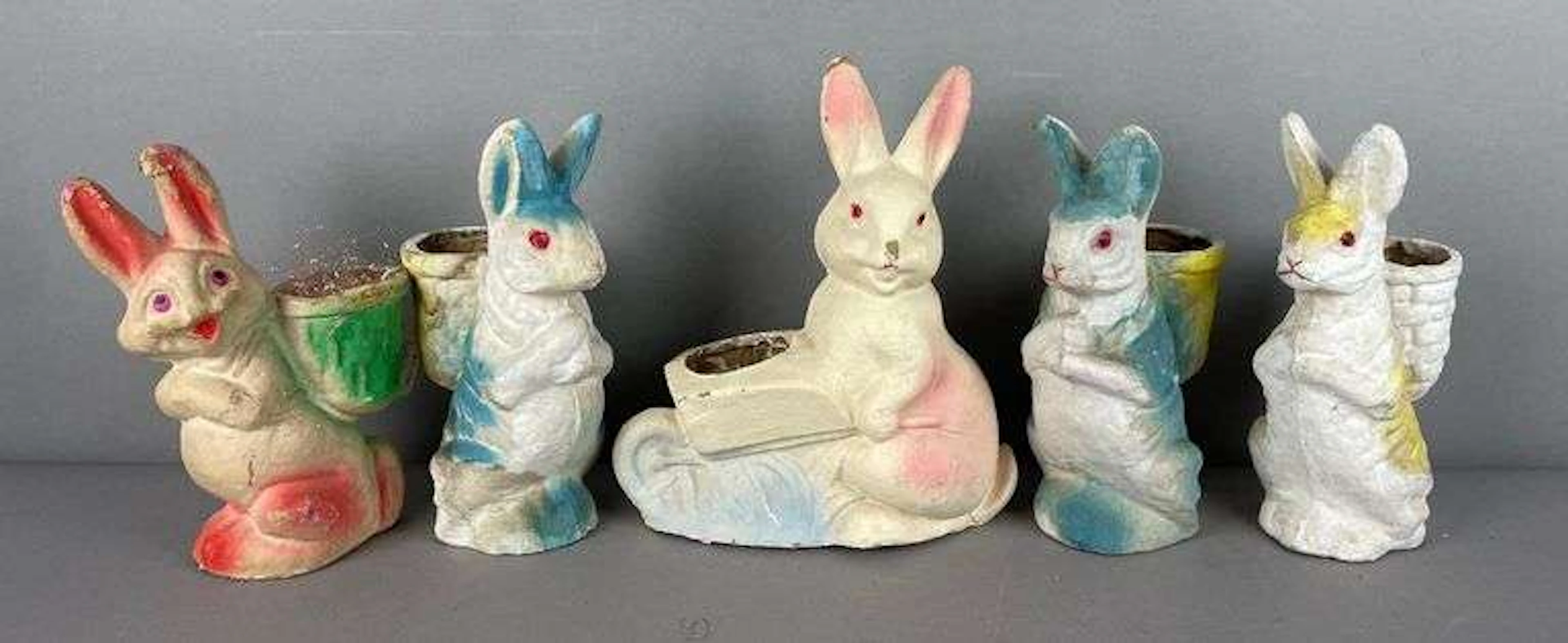 Group of Vintage Paper Mache Easter Bunny Planters