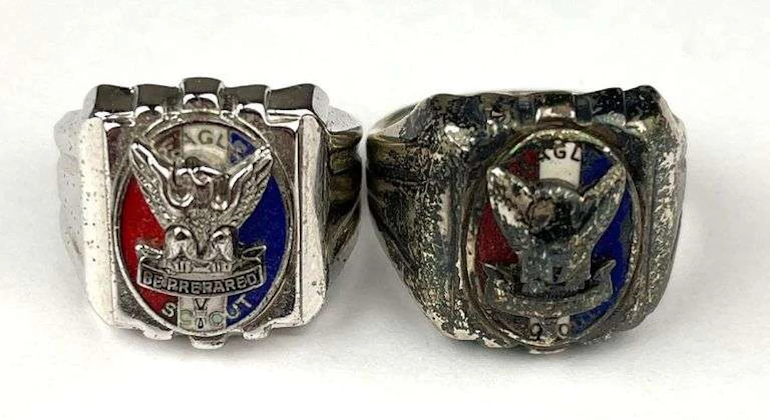 Group of 2 Vintage Eagle Scout BSA .925 Sterling Silver Rings