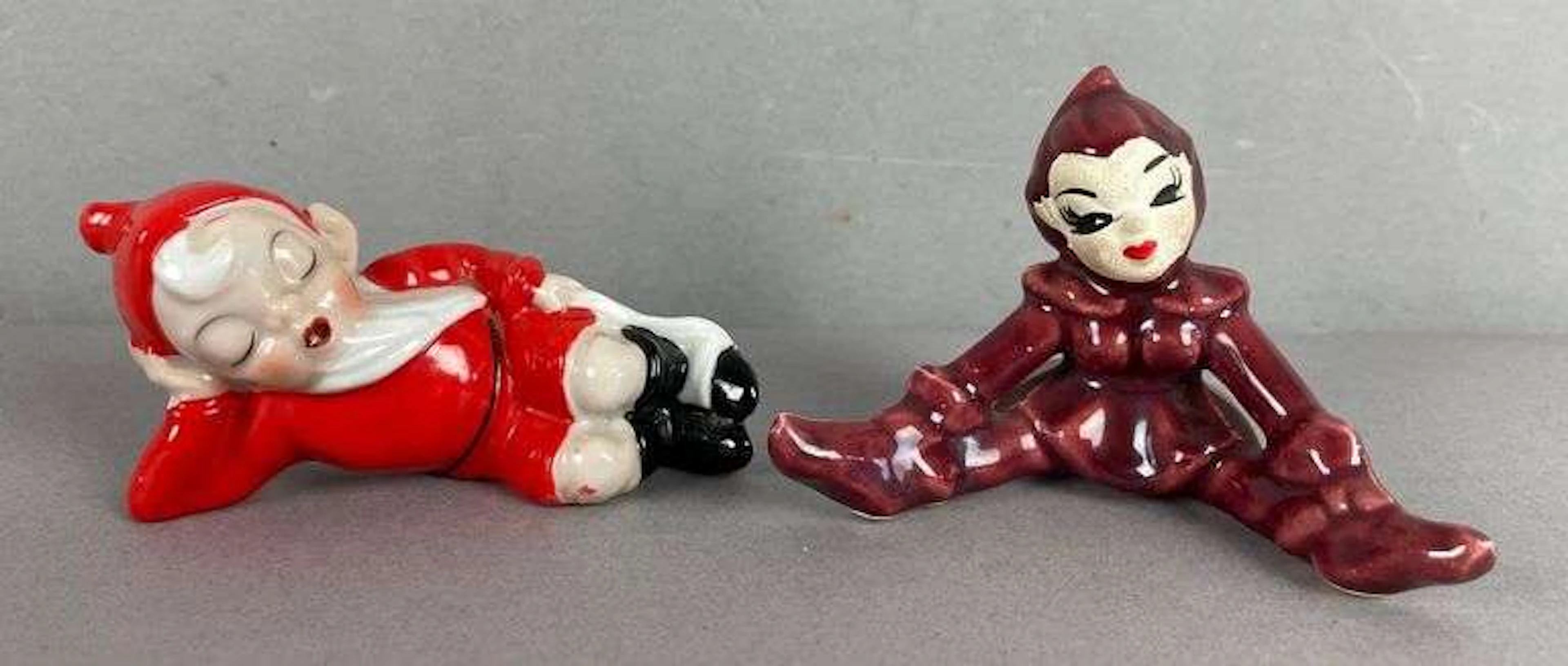 Group of 2 Vintage Ceramic Pixies / Christmas Elf Figurines