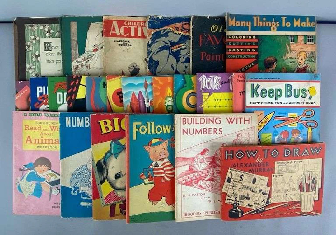 Group of Vintage Children's Activity Books