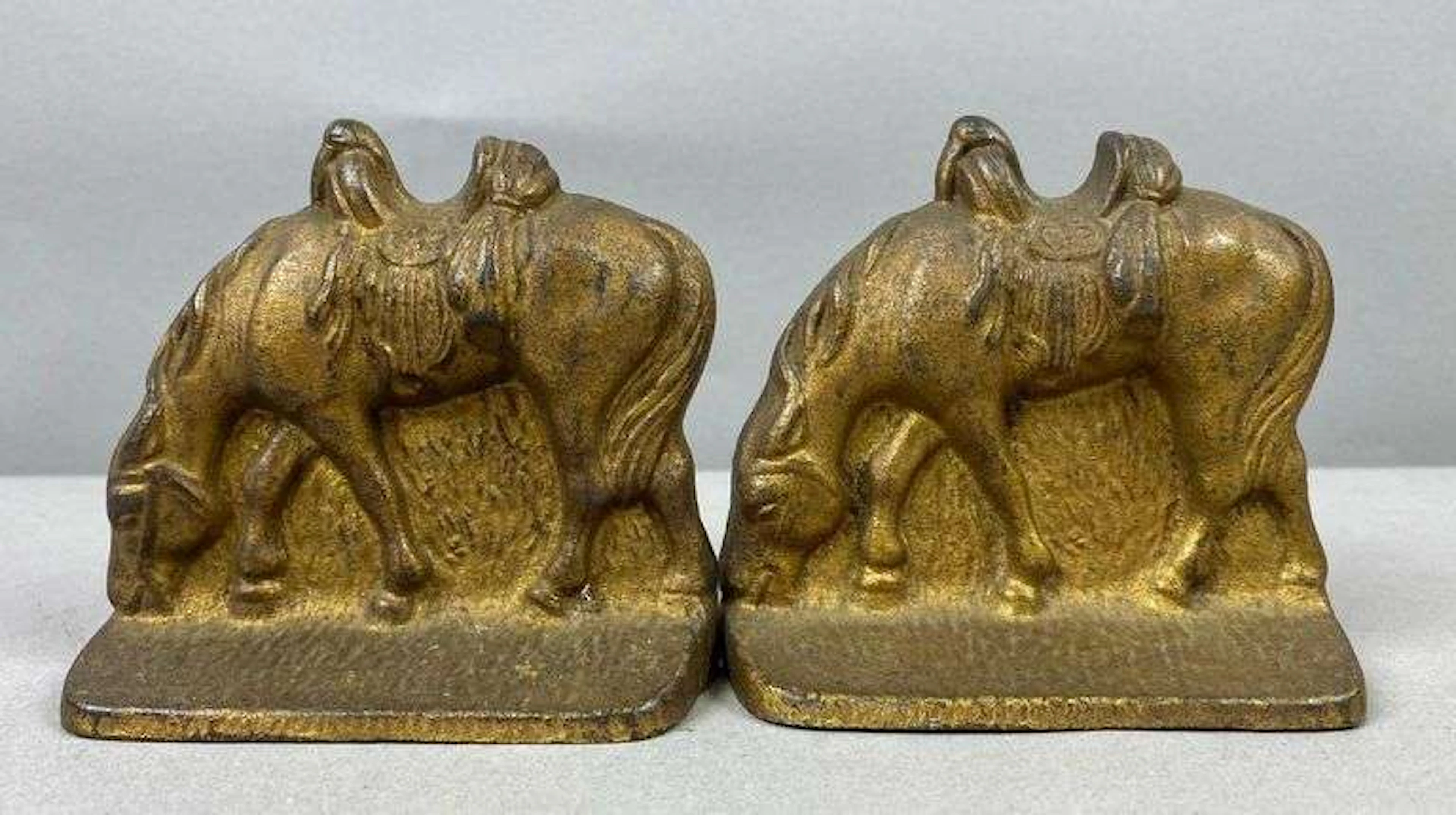 Antique 1920’s Cast Brass Horse with Saddle Bookends