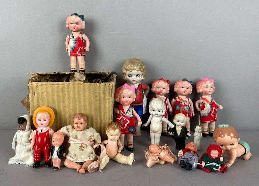 Group of Vintage Japanese Miniature Bisque Dolls and More