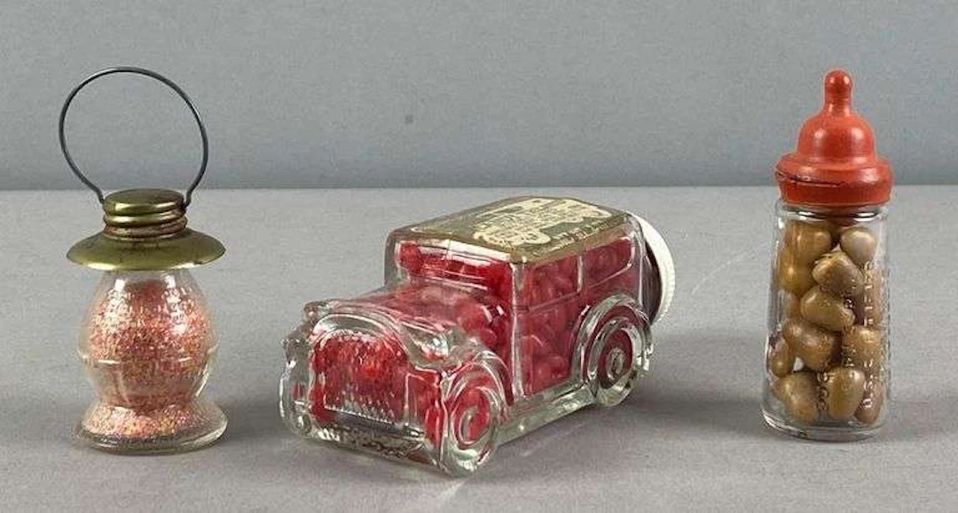 Group of 3 Vintage Novelty Glass Candy Containers