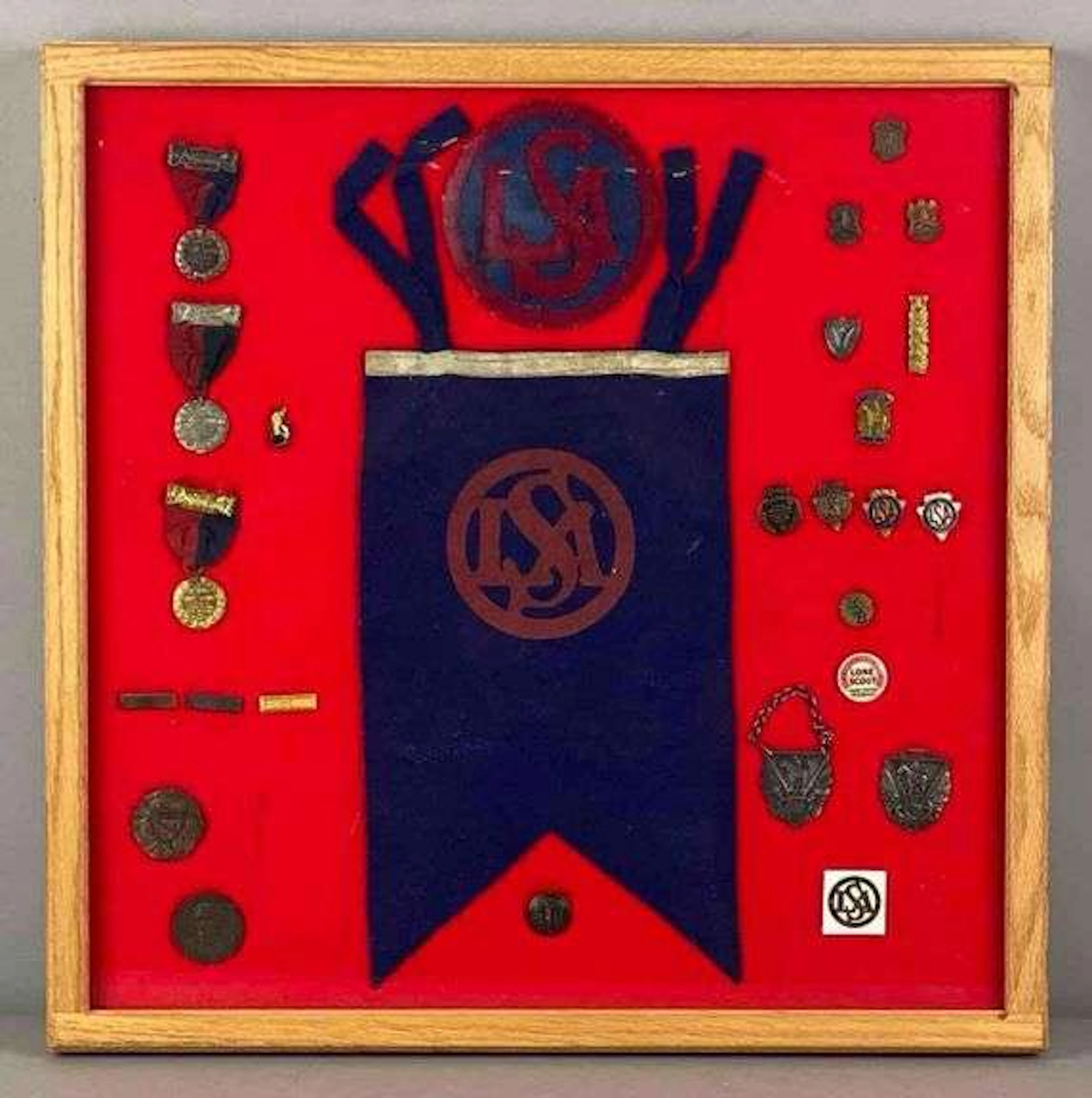 Framed Collection of Vintage Lone Scouts Memorabilia