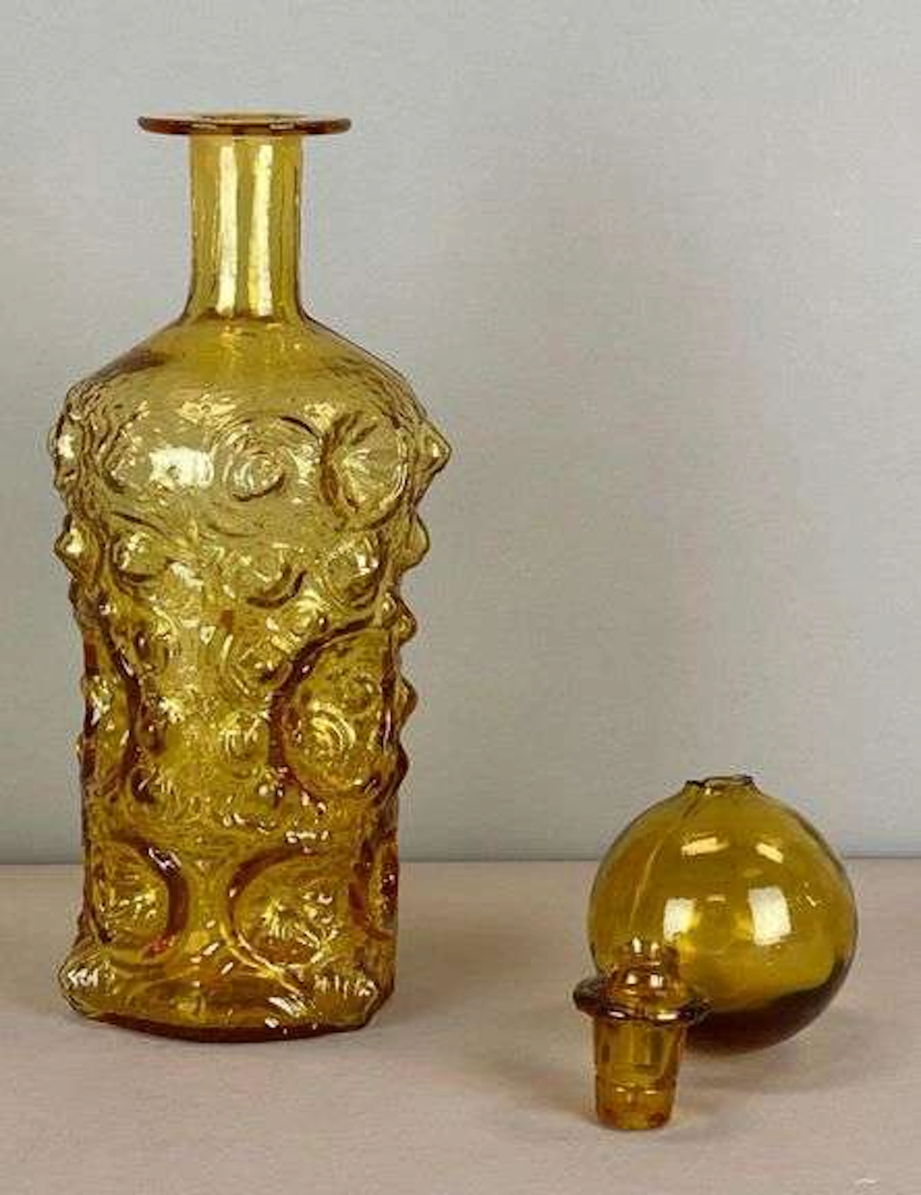Blenko Amber Textured Art Glass Decanter