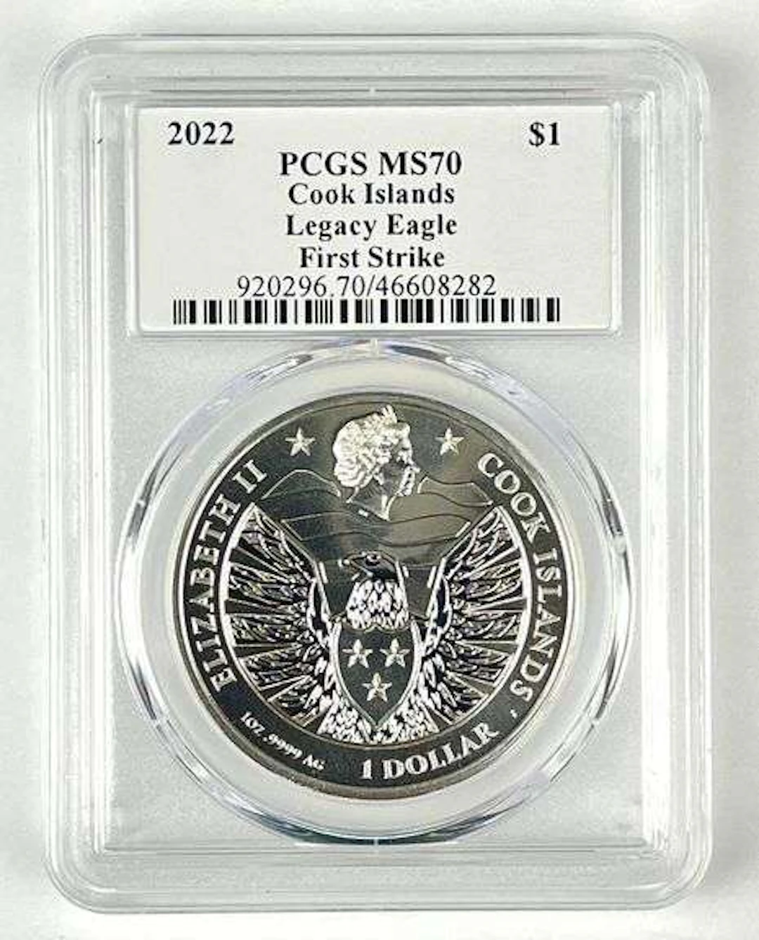 2022 Cook Island $1 Legacy Eagle 1 oz Fine.9999 Silver Coin PCGS MS70