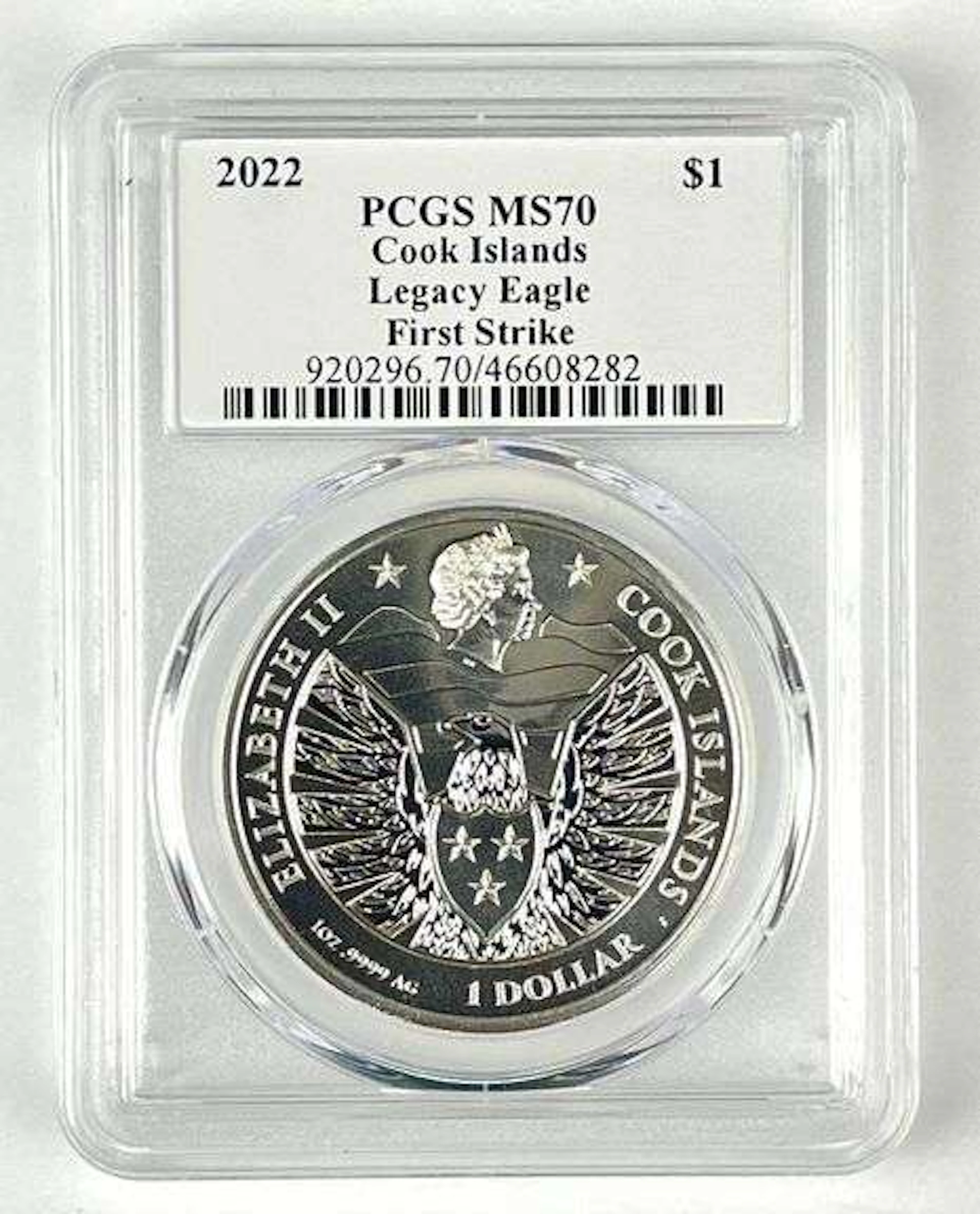 2022 Cook Island $1 Legacy Eagle 1 oz Fine.9999 Silver Coin PCGS MS70
