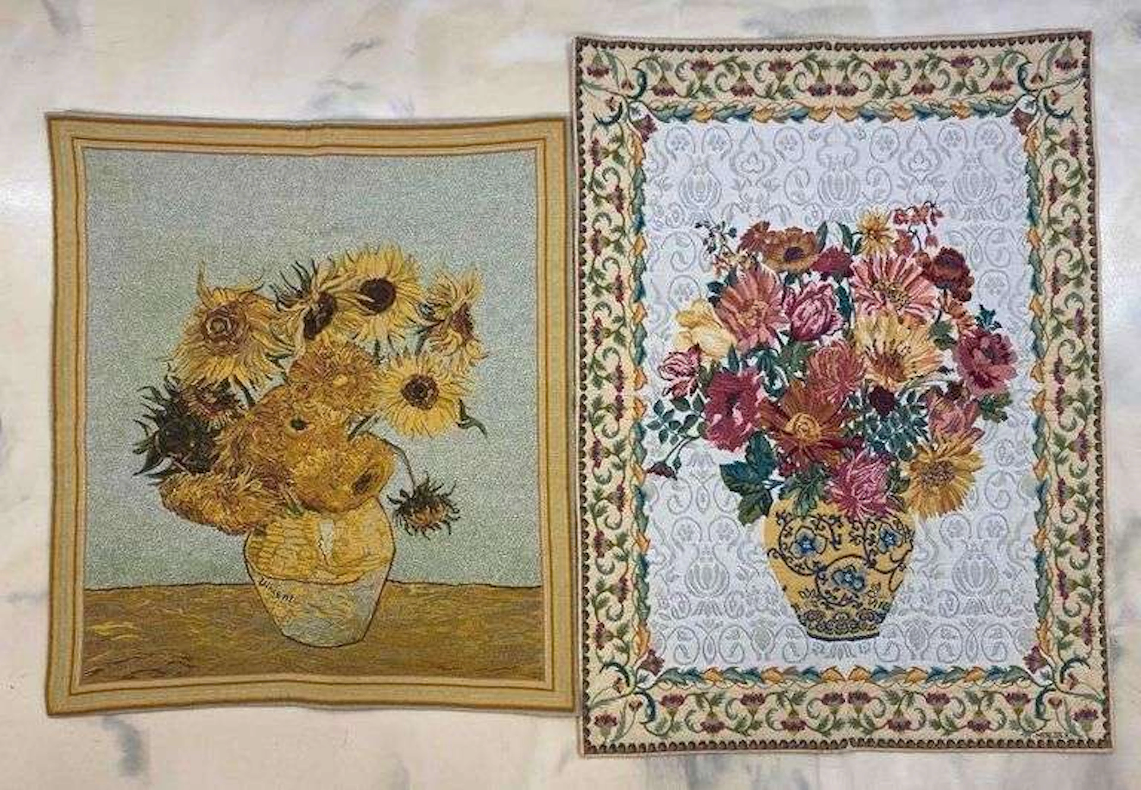 Group of 2 European Floral Tapestries