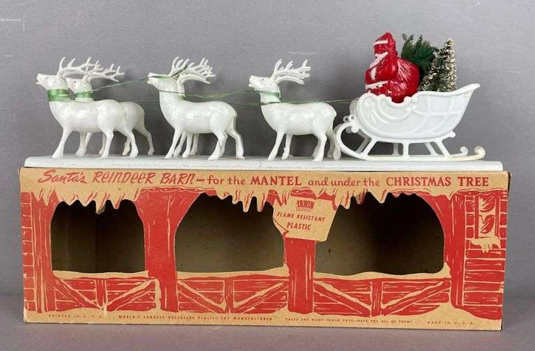 Vintage Irwin Toys Plastic Santa's Sleigh Christmas Decoration