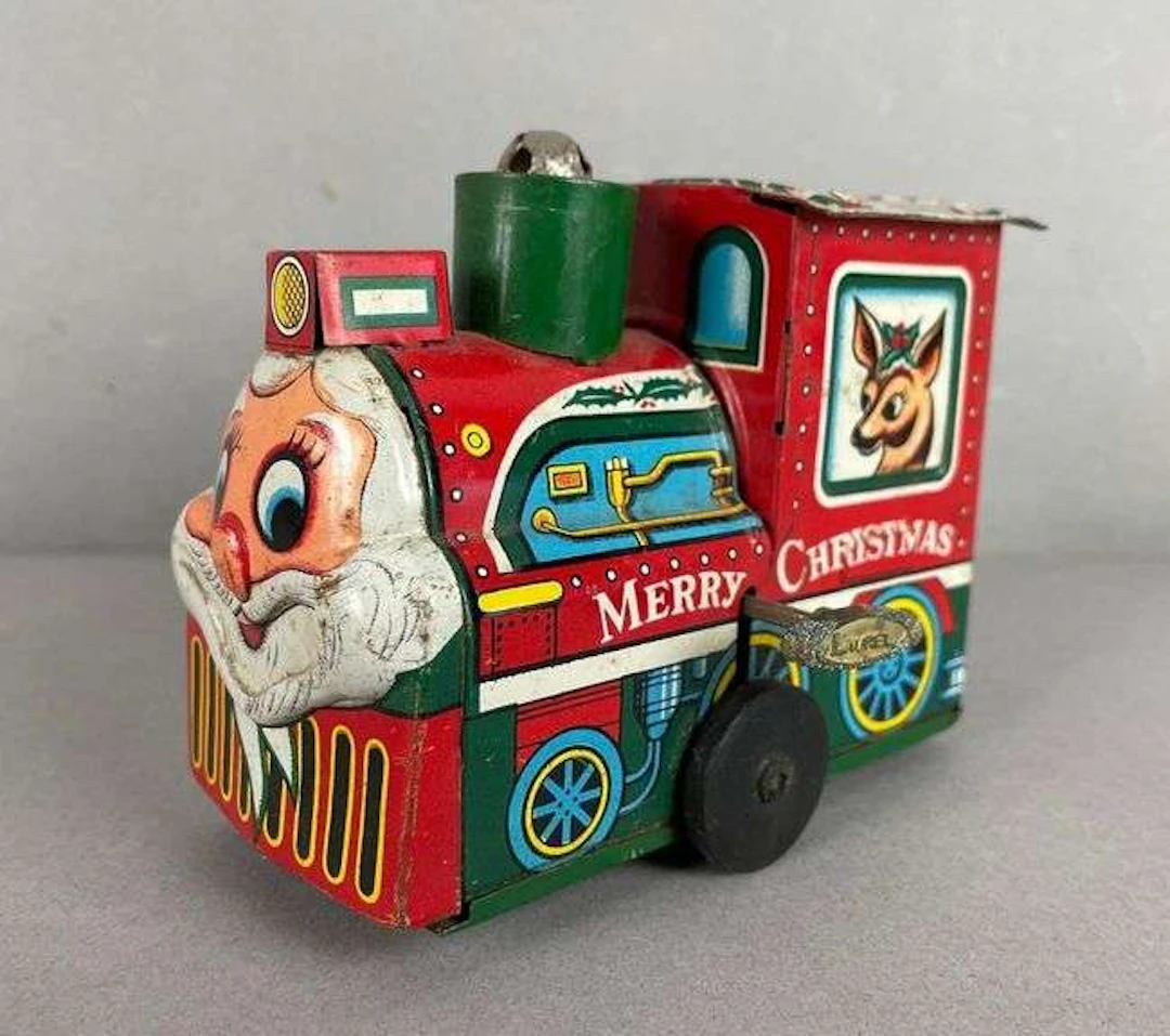 Vintage Japanese Tin Litho Wind-Up Christmas Locomotive