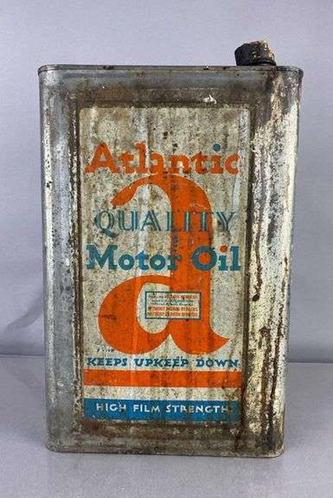 Antique 1930’s Atlantic Quality Motor Oil 5 Gallon Can