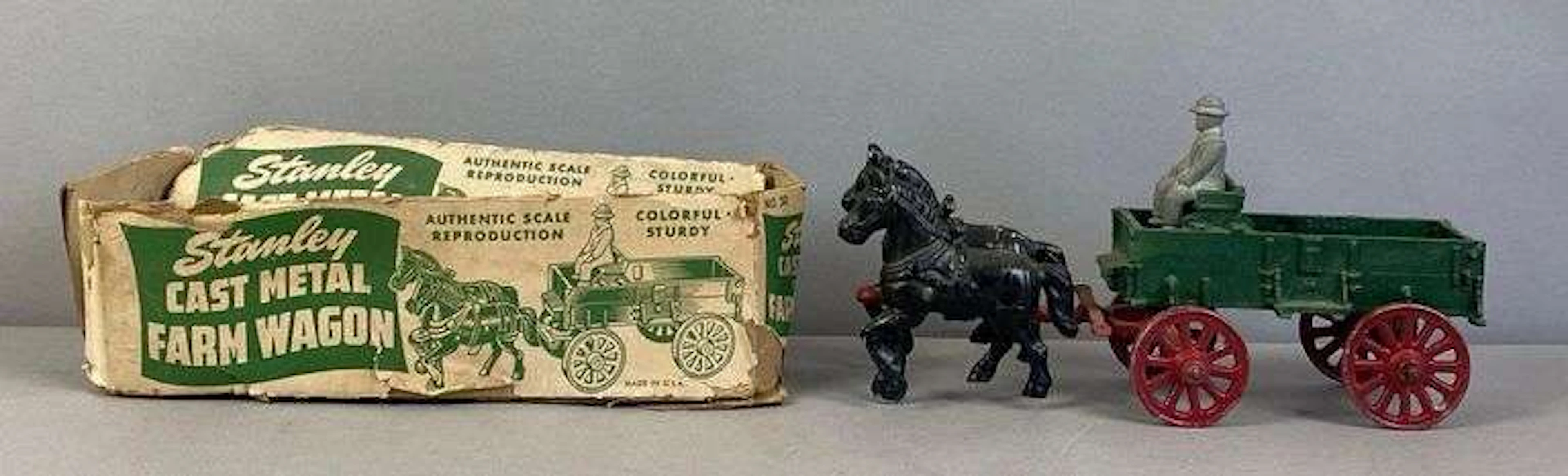 Vintage Stanley Reproduction Cast Metal Farm Wagon Toy