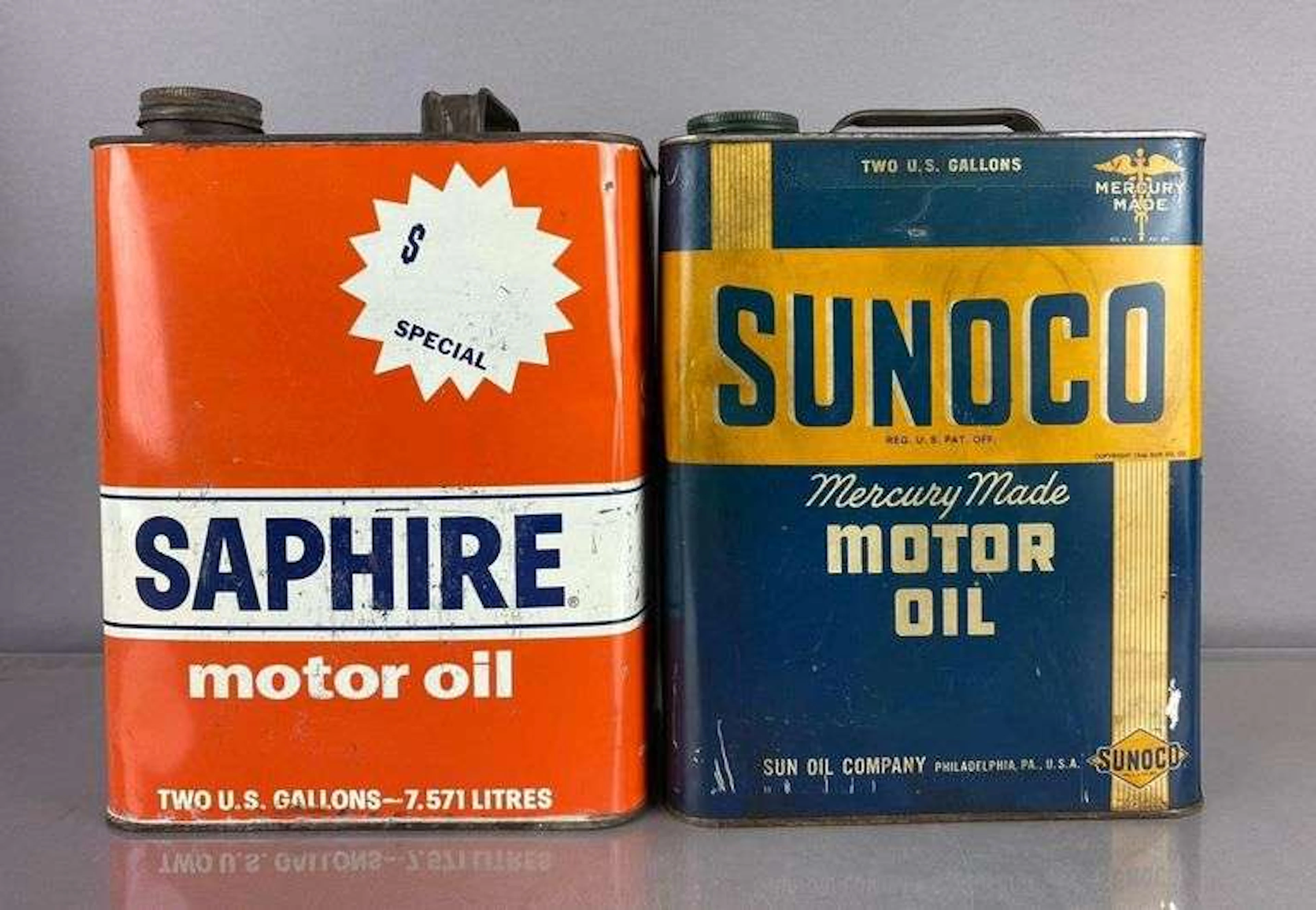 Group of 2 1940’s Motor Oil Advertising 2 Gallon Cans