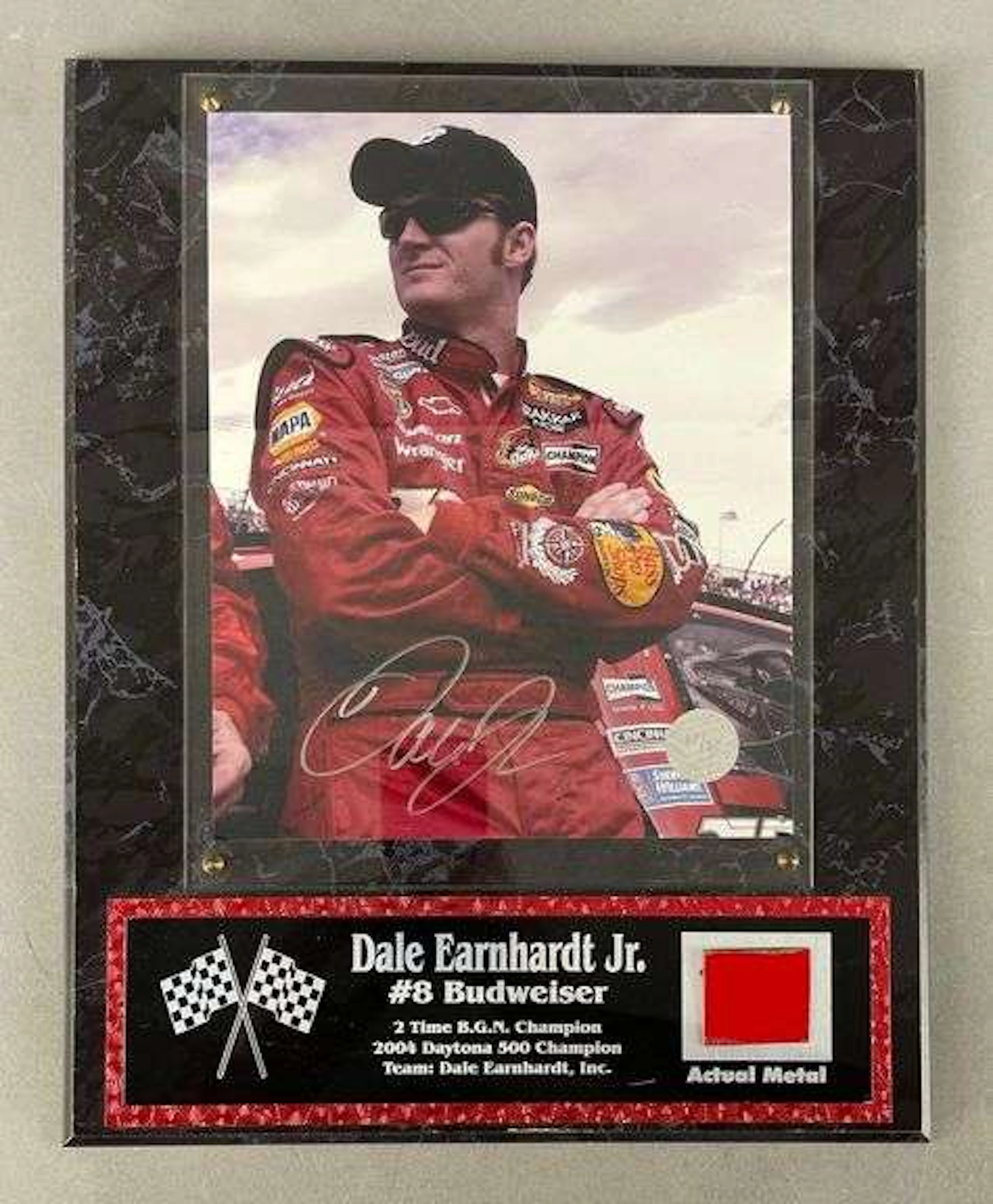 Signed Dale Earnhardt Jr. Photo and Car Metal Plaque
