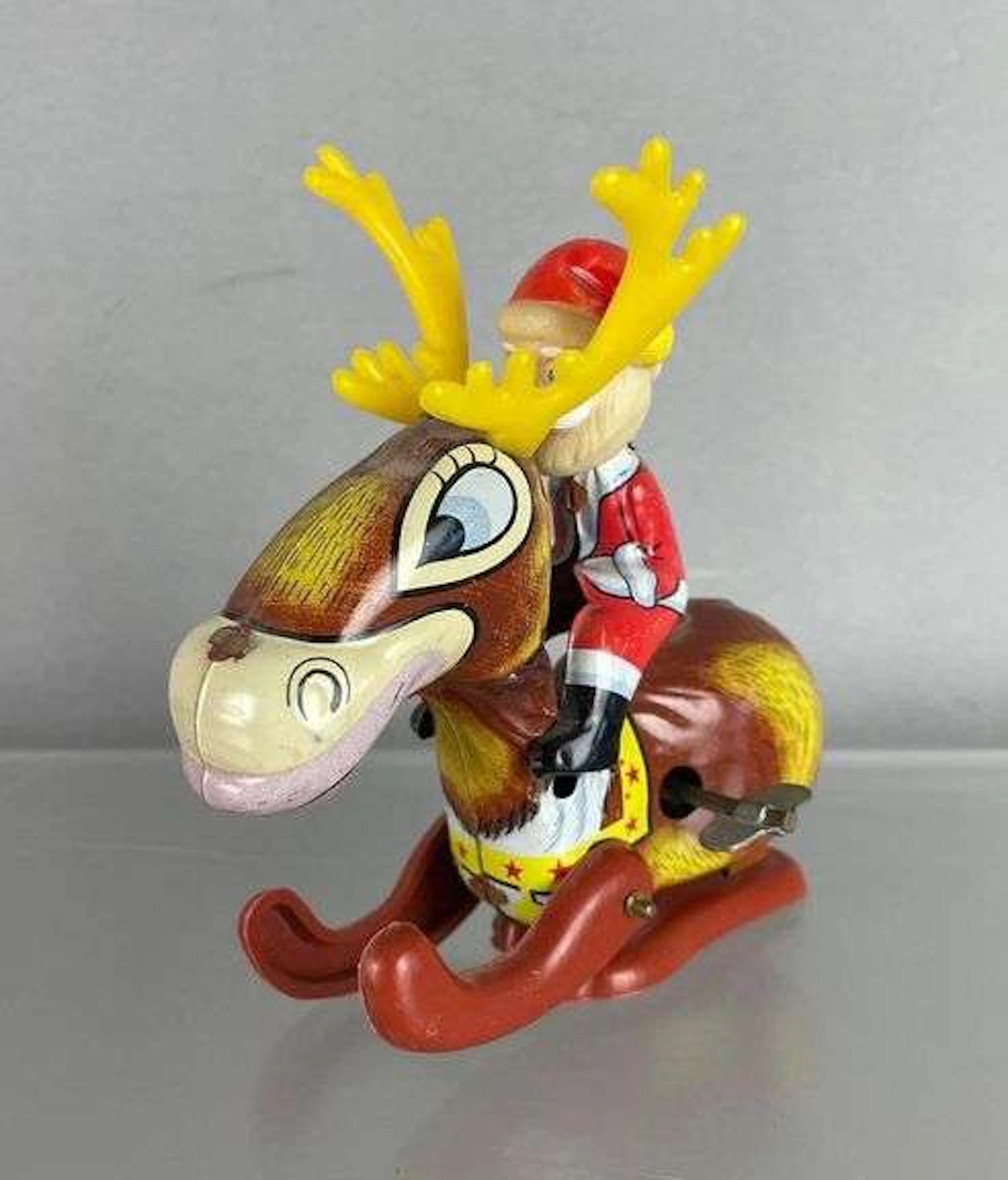 Mikuni Japanese Santa Riding Reindeer Tin Litho Wind-Up Toy