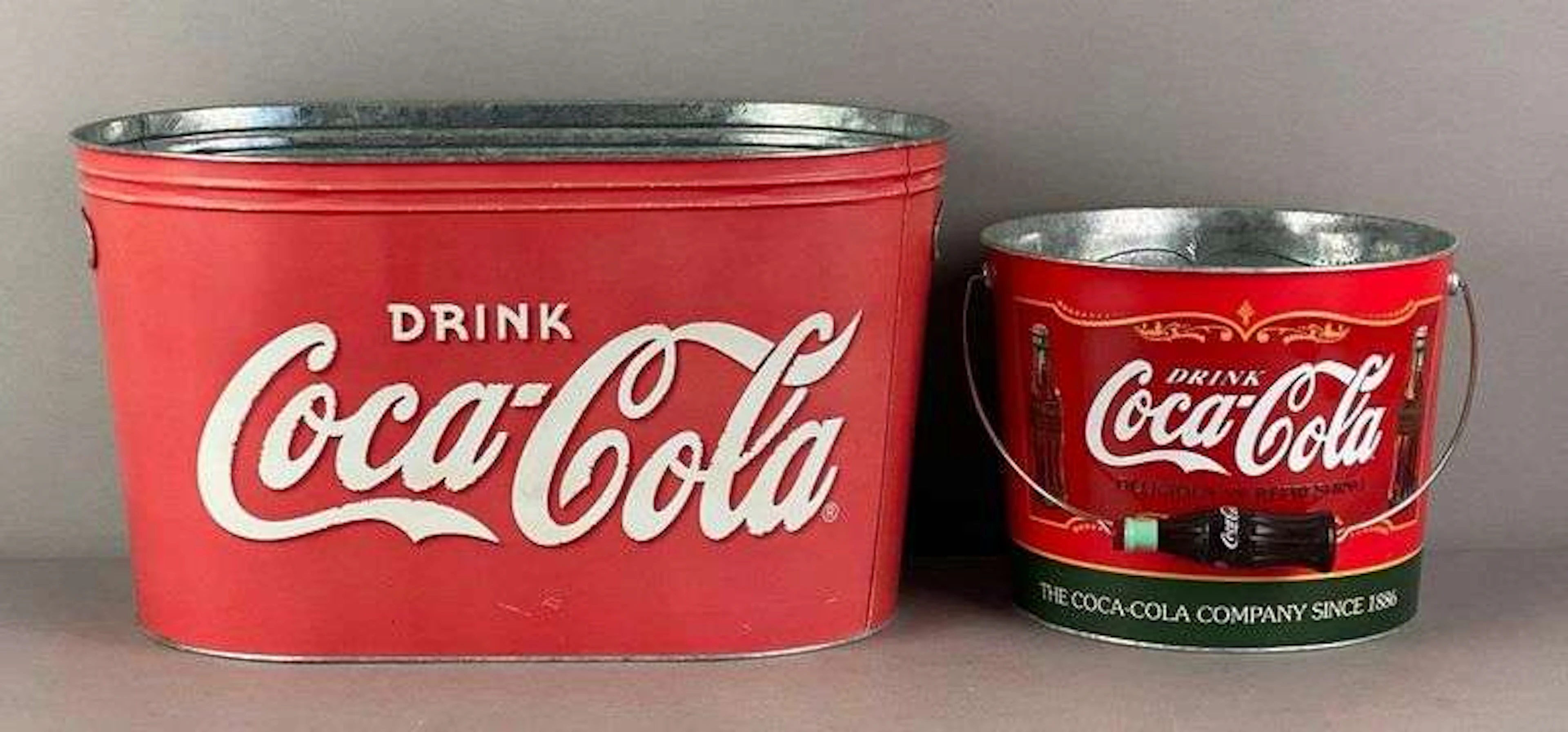 Group of 2 Coca-Cola Pressed Steel Advertising Drink Buckets